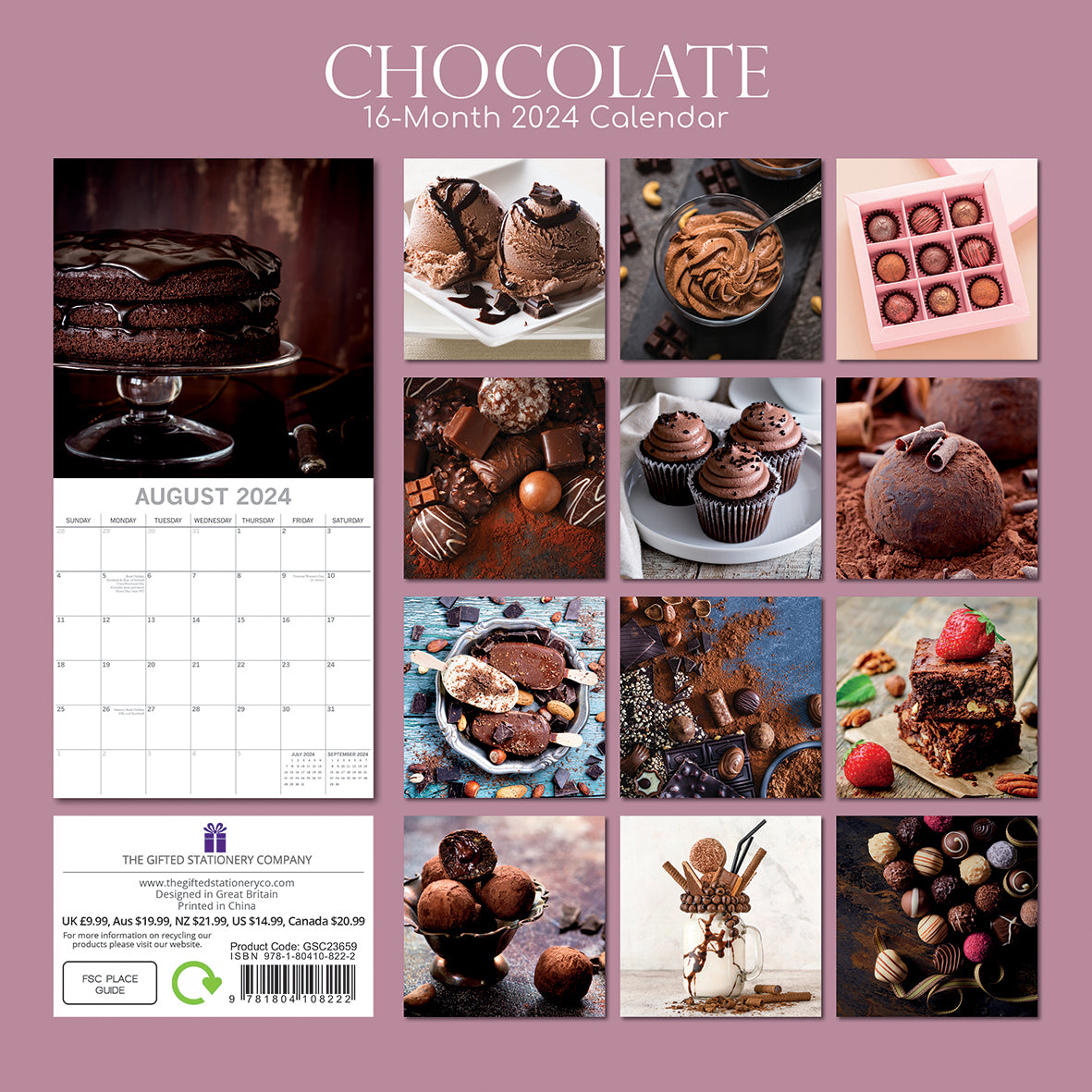 Chocolate - 2024 Square Wall Calendar 16 Months Food Planner Xmas New Year Gift