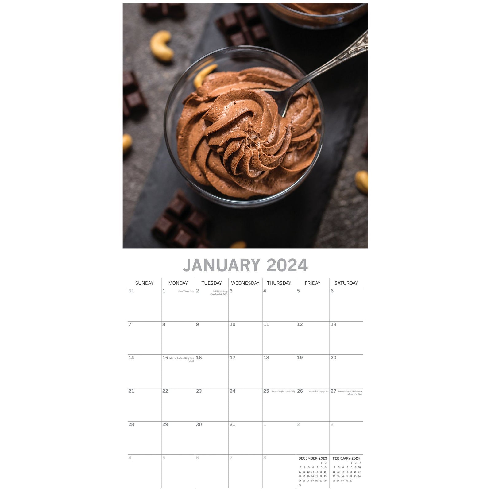 Chocolate - 2024 Square Wall Calendar 16 Months Food Planner Xmas New Year Gift