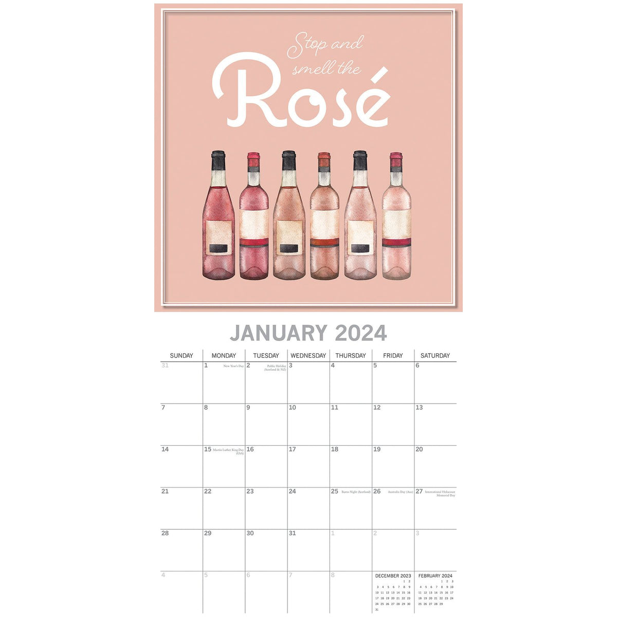Rose - 2024 Square Wall Calendar 16 Month Food Planner Wine Beer Planner Gift