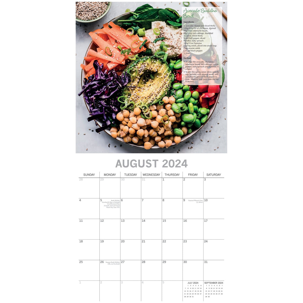 Tasty Vegan Recipes - 2024 Square Wall Calendar 16 Months Food Planner Xmas Gift