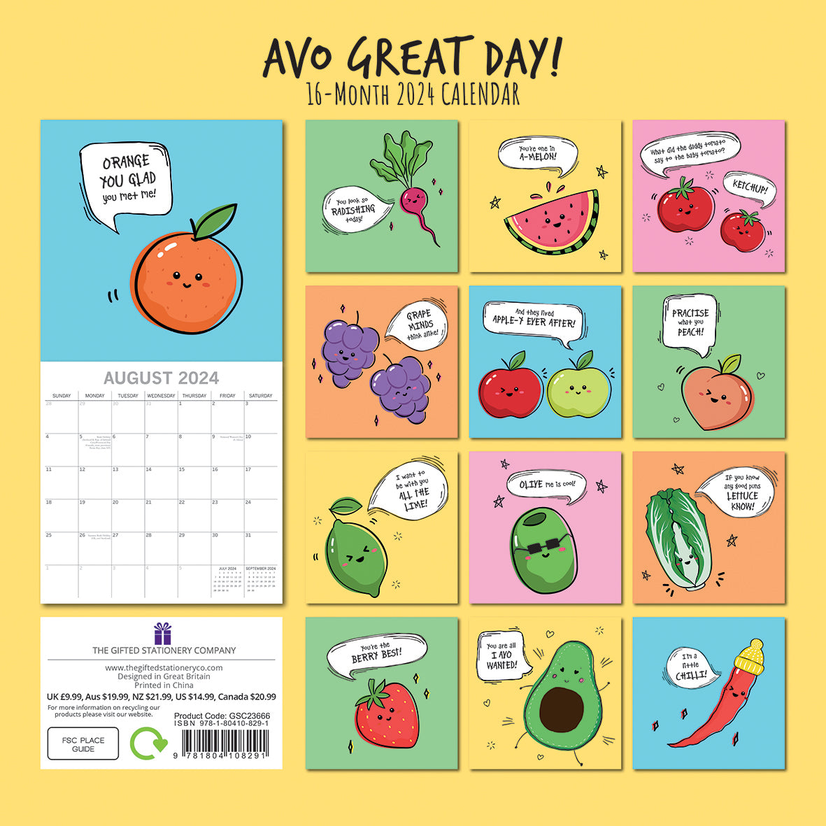 Avo Great Day 2024 Square Wall Calendar 16 Months Fun Planner Xmas New Year Gift