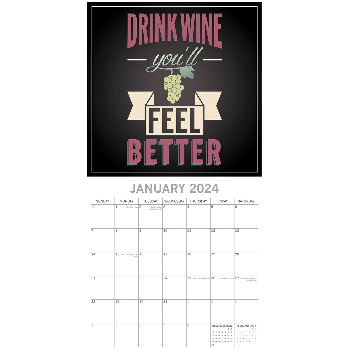 Wine Signs - 2024 Square Wall Calendar 16 Months Planner Christmas New Year Gift