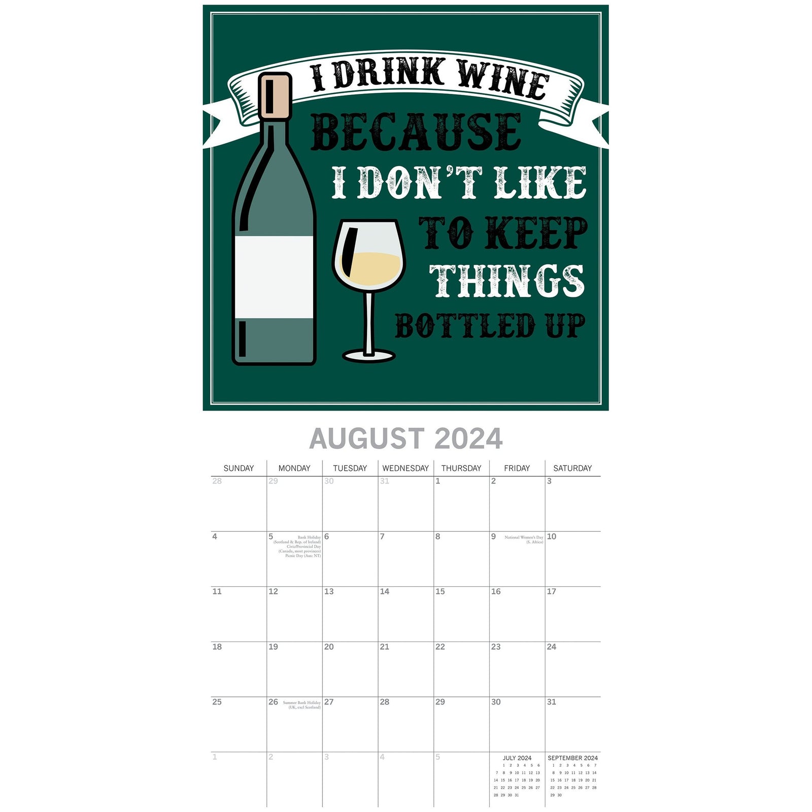 Wine Signs - 2024 Square Wall Calendar 16 Months Planner Christmas New Year Gift