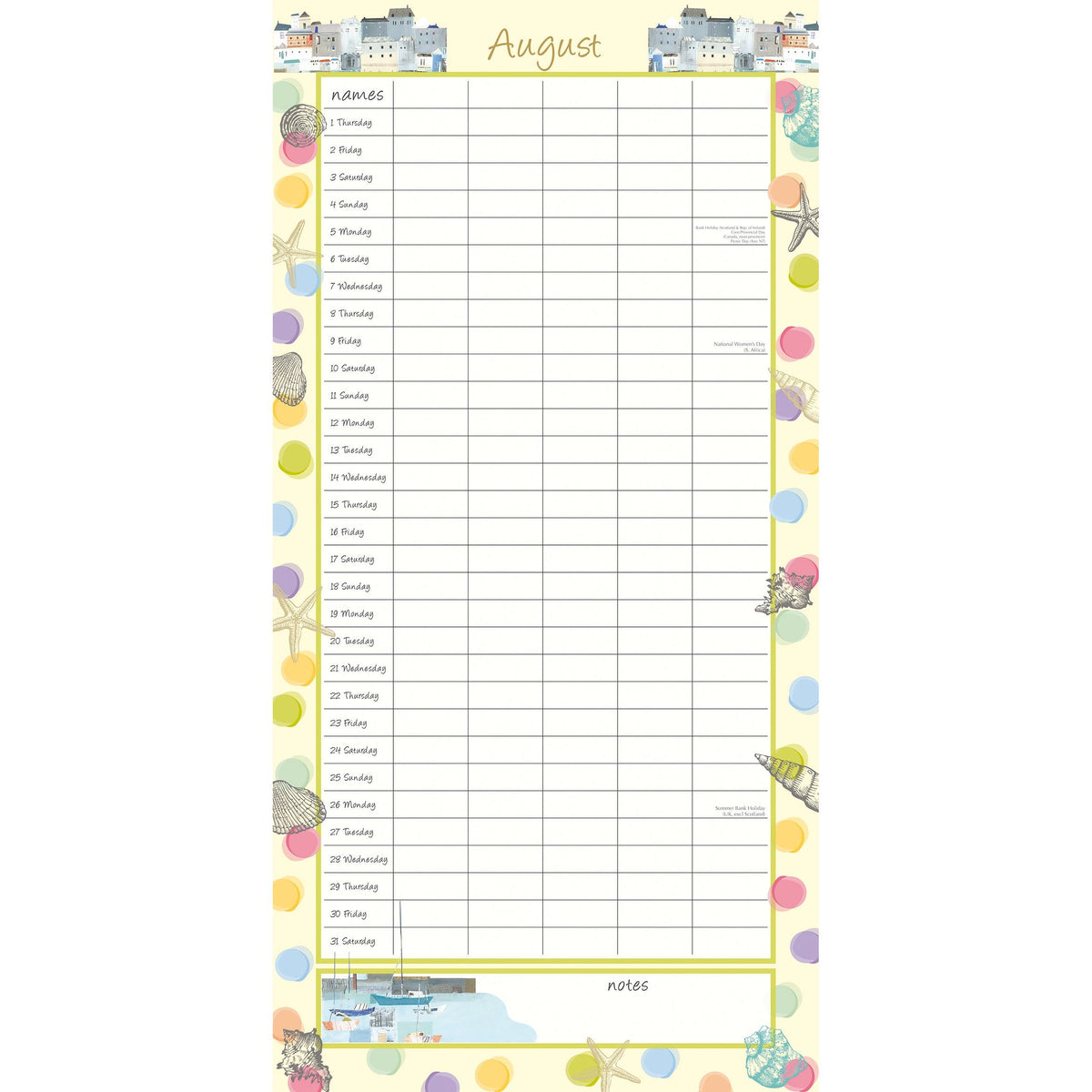 By the Sea Family Organiser - 2024 Square Wall Calendar 16 Months School Planner
