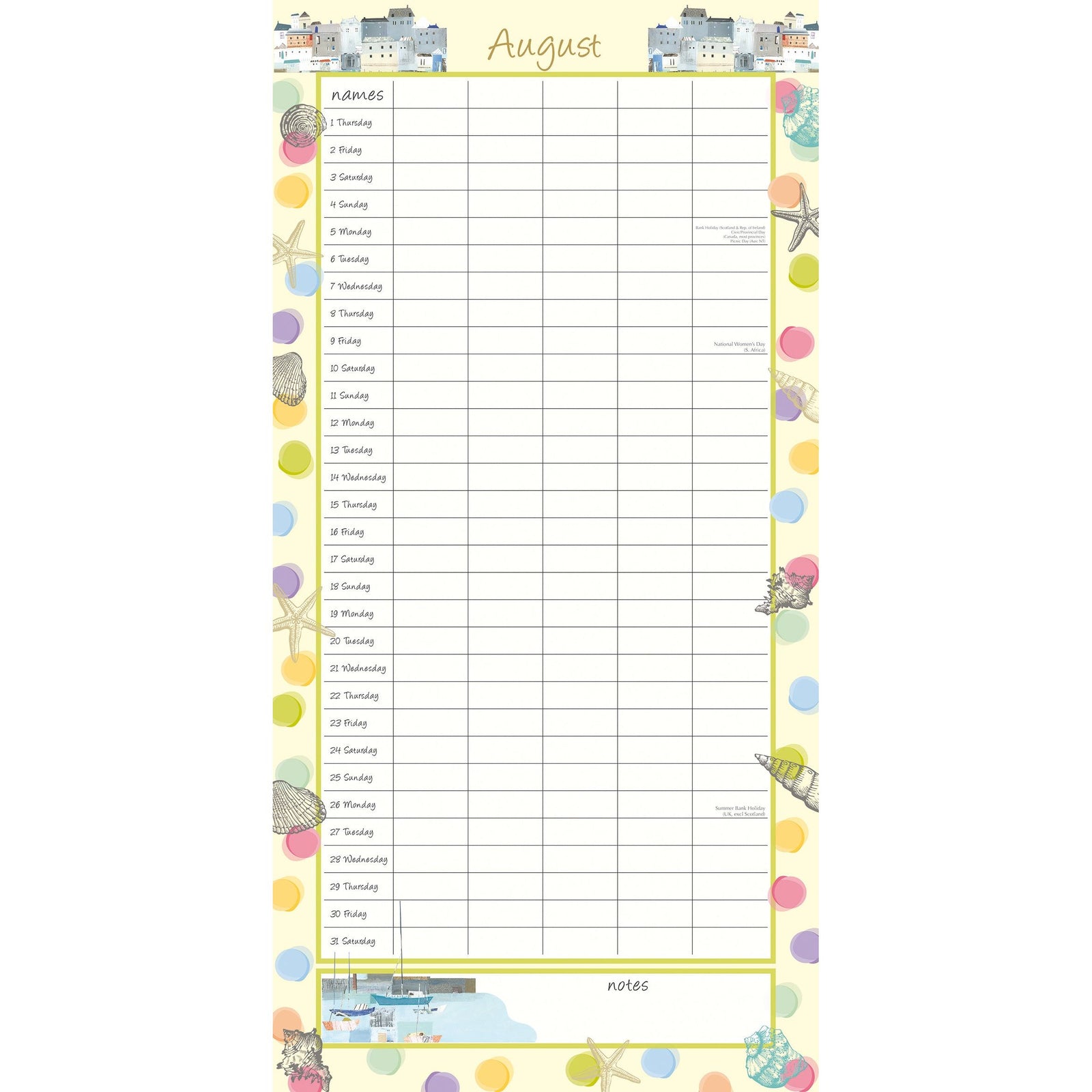 By the Sea Family Organiser - 2024 Square Wall Calendar 16 Months School Planner