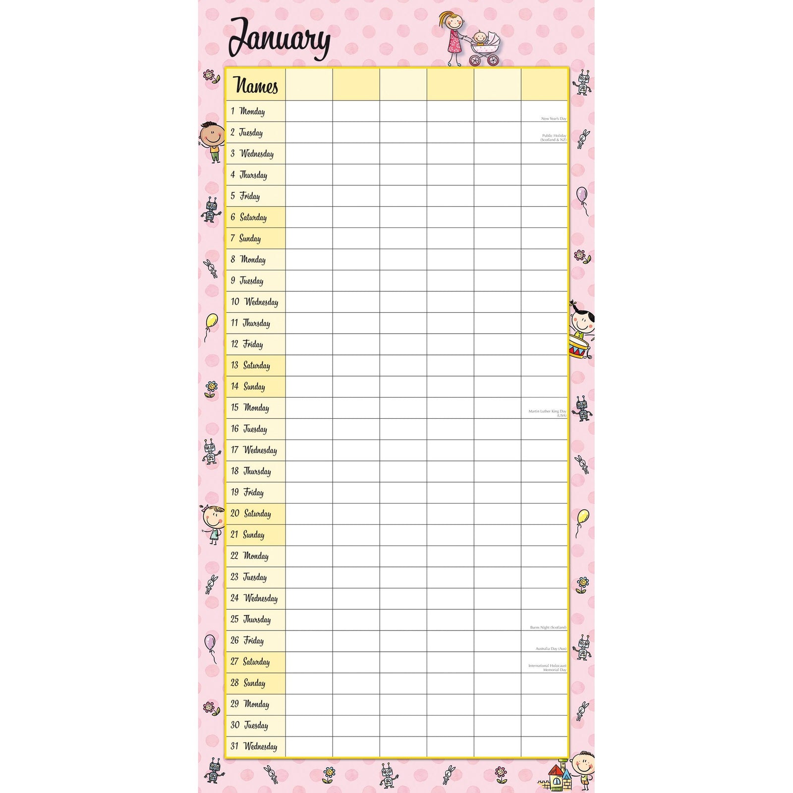 Mum's Busy Day 2024 Square Wall Calendar 16 Months School Planner New Year Gift