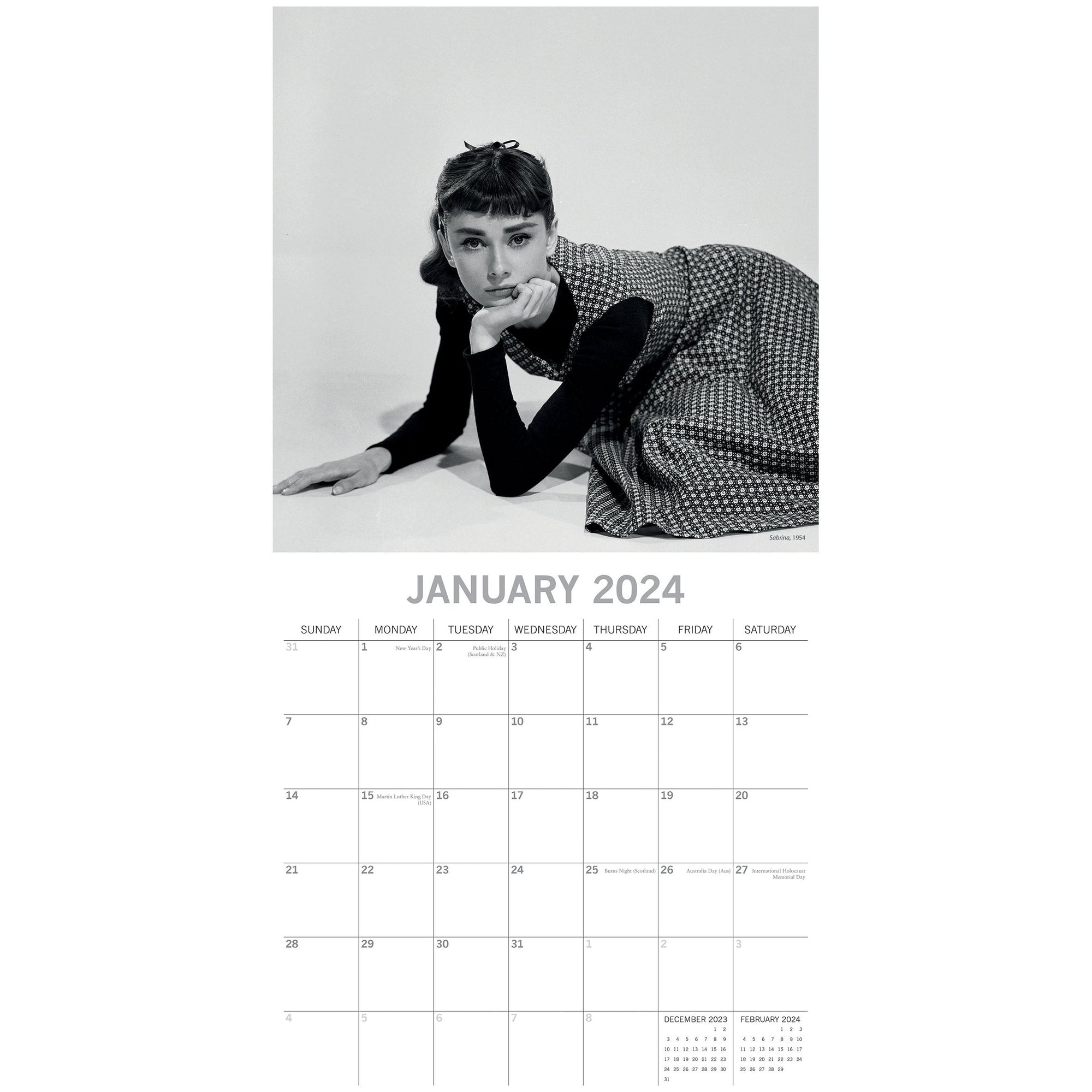 Audrey Hepburn - 2024 Square Wall Calendar 16 Months Planner Xmas New Year Gift