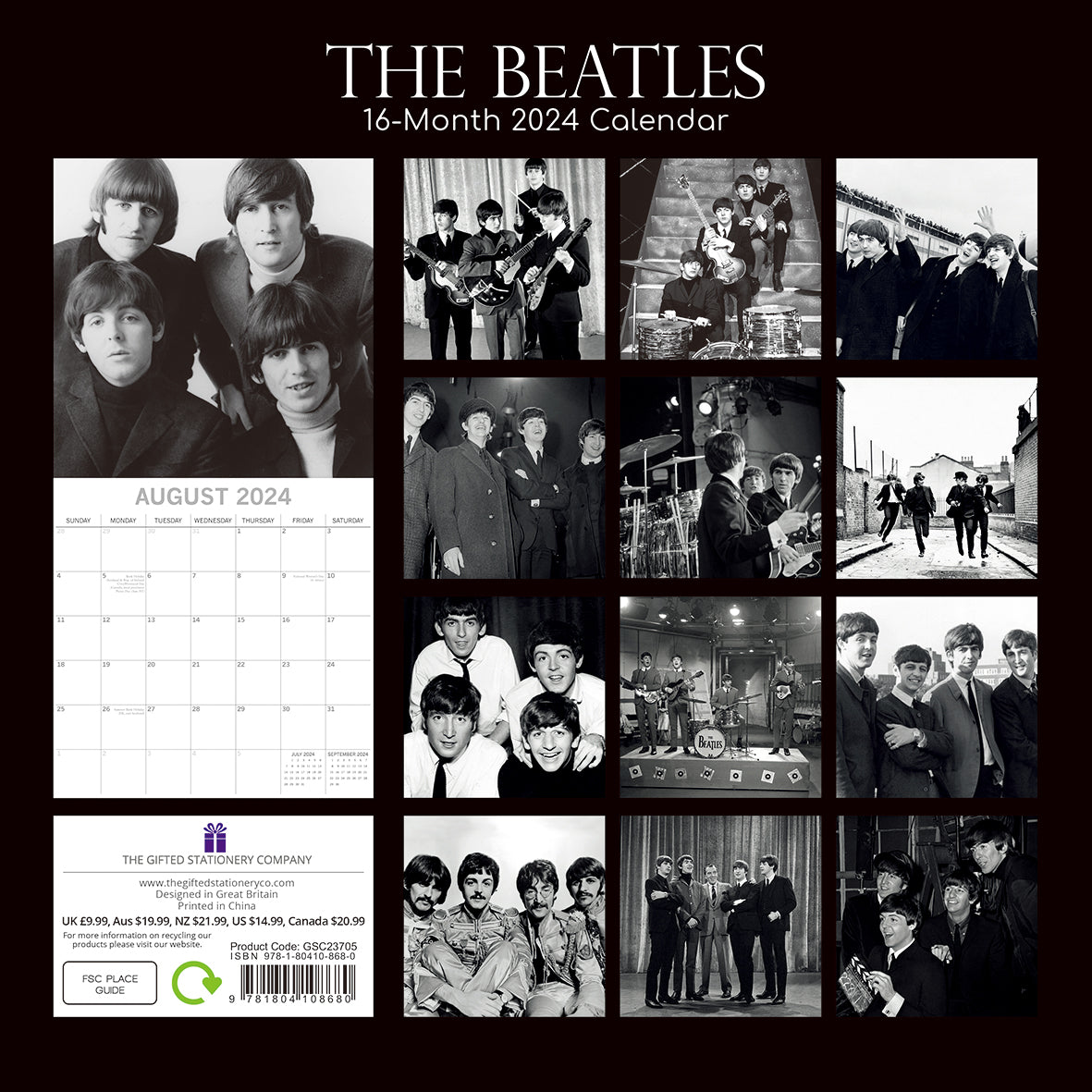 The Beatles - 2024 Square Wall Calendar 16 Month Planner Christmas New Year Gift