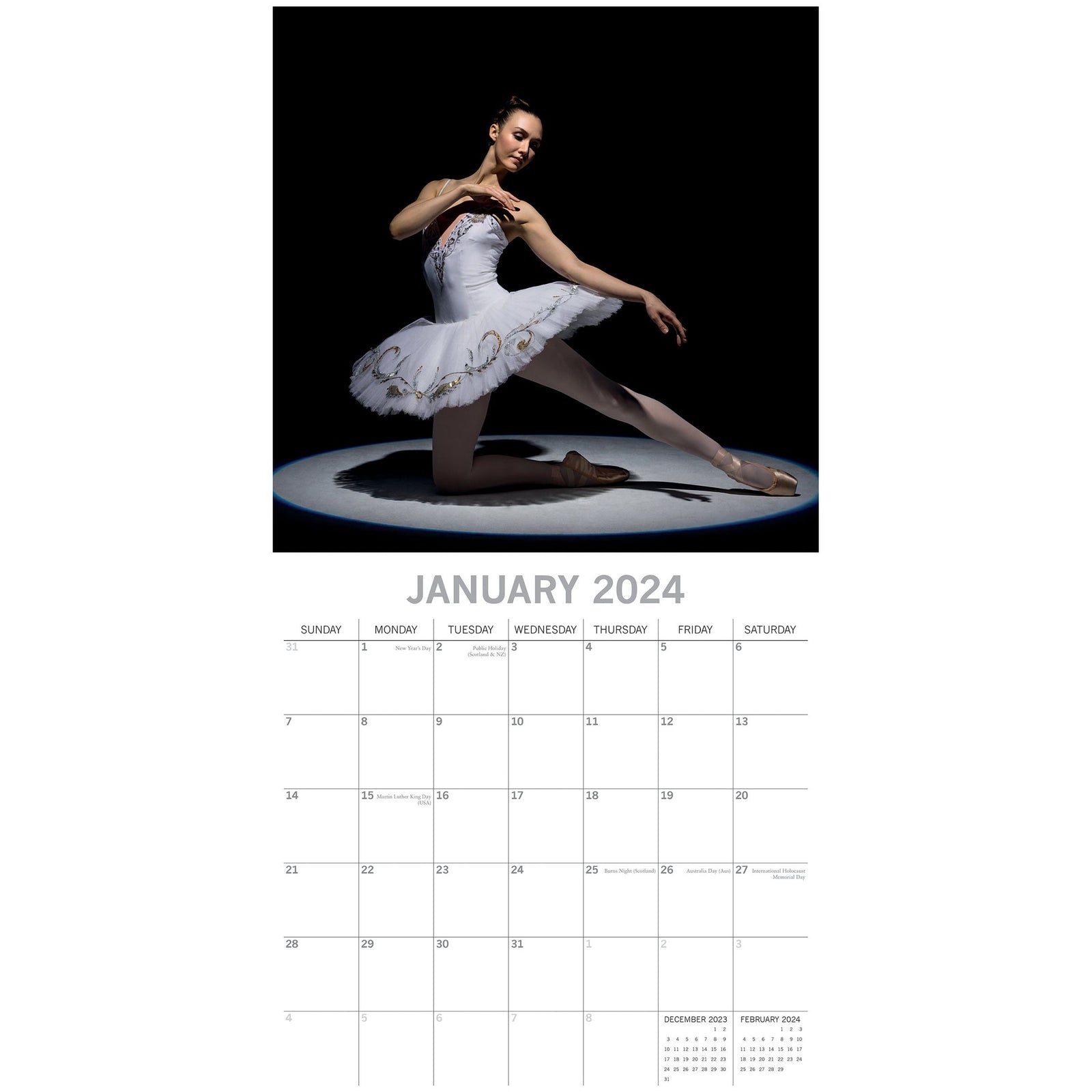 Ballet - 2024 Square Wall Calendar 16 Months Lifestyle Dancing Planner New Year