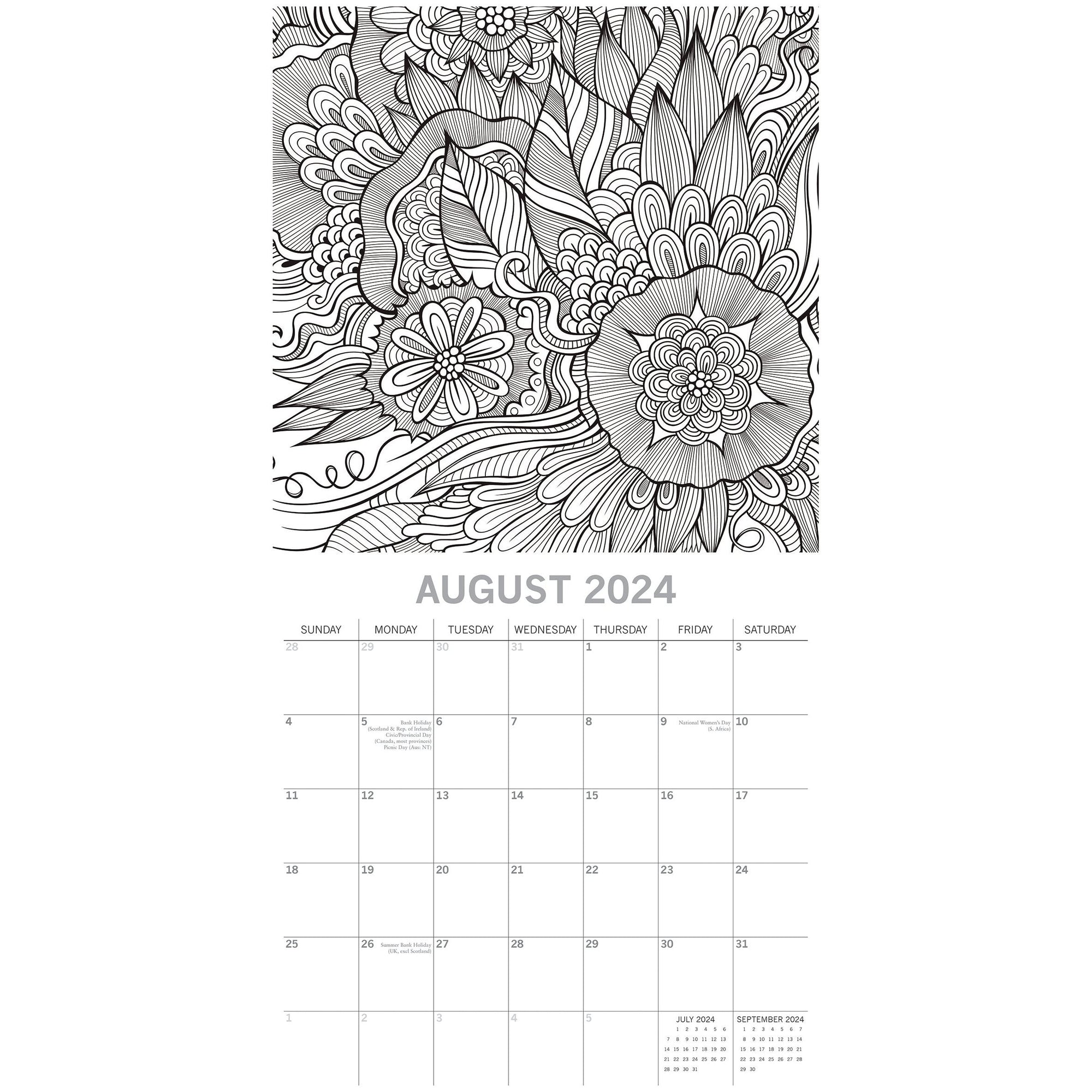 Colouring Calendar - 2024 Square Wall Calendar 16 Months Lifestyle Planner Gift