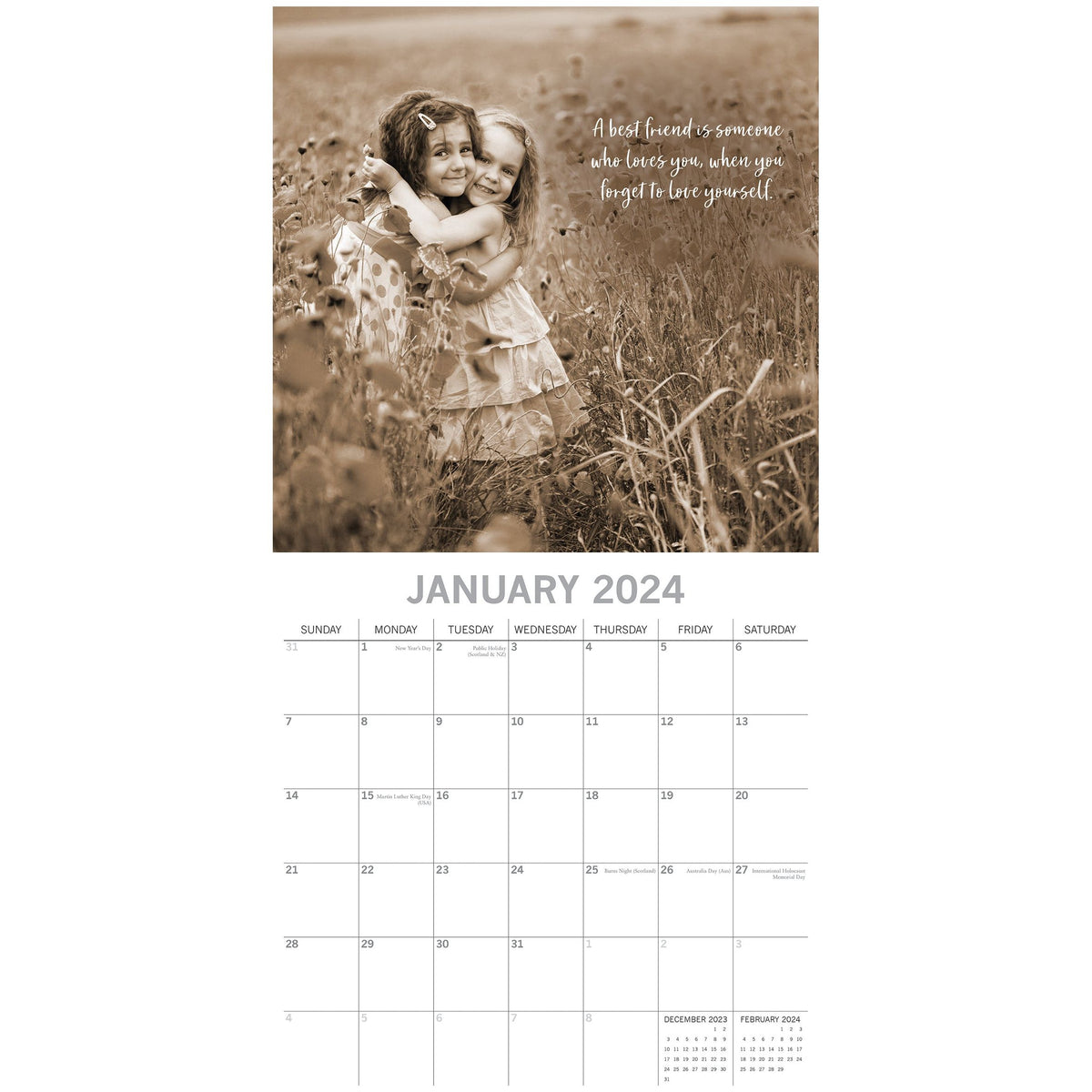 Friendship - 2024 Square Wall Calendar 16 Months Lifestyle Planner New Year Gift