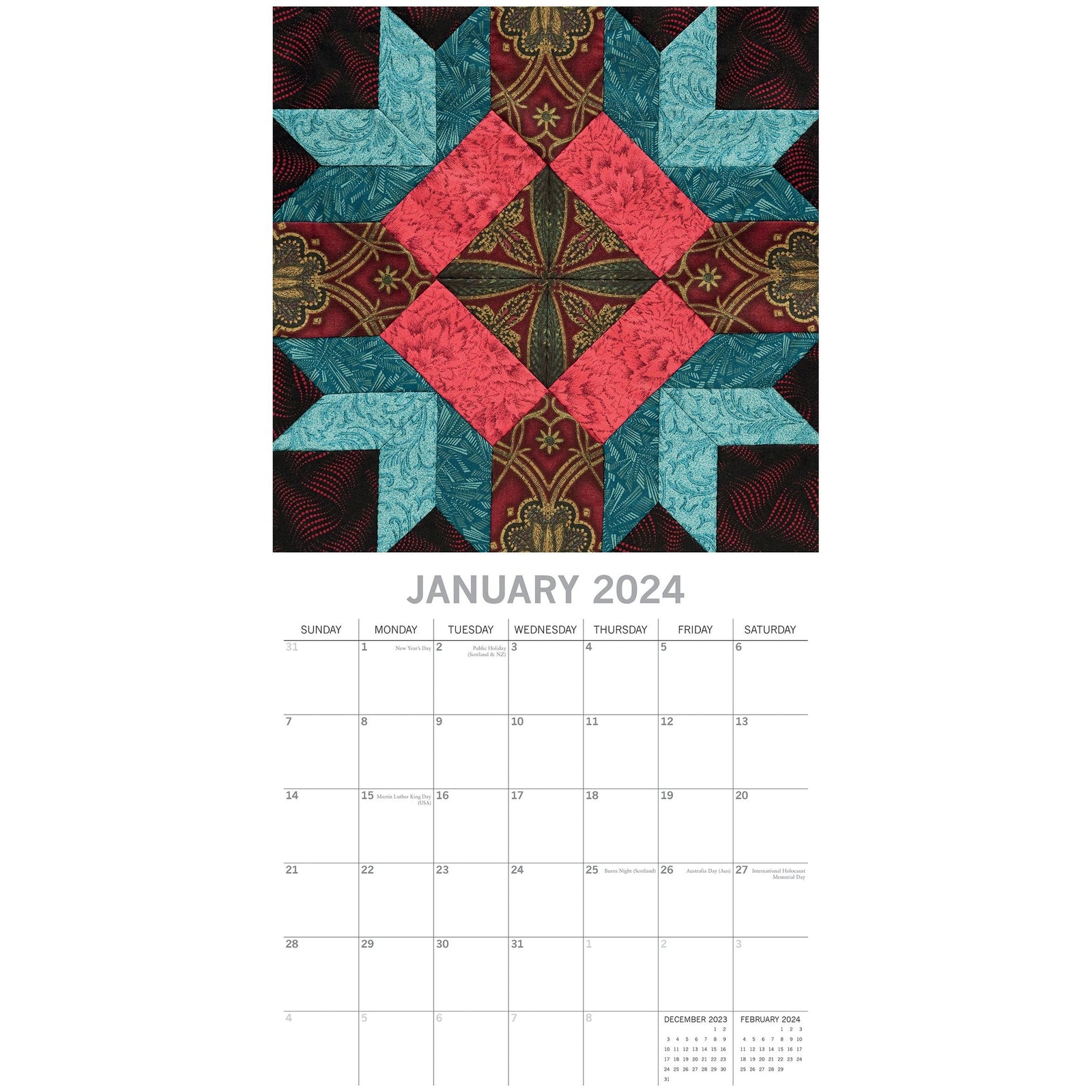 Quilting - 2024 Square Wall Calendar 16 Months Lifestyle Planner New Year Gift