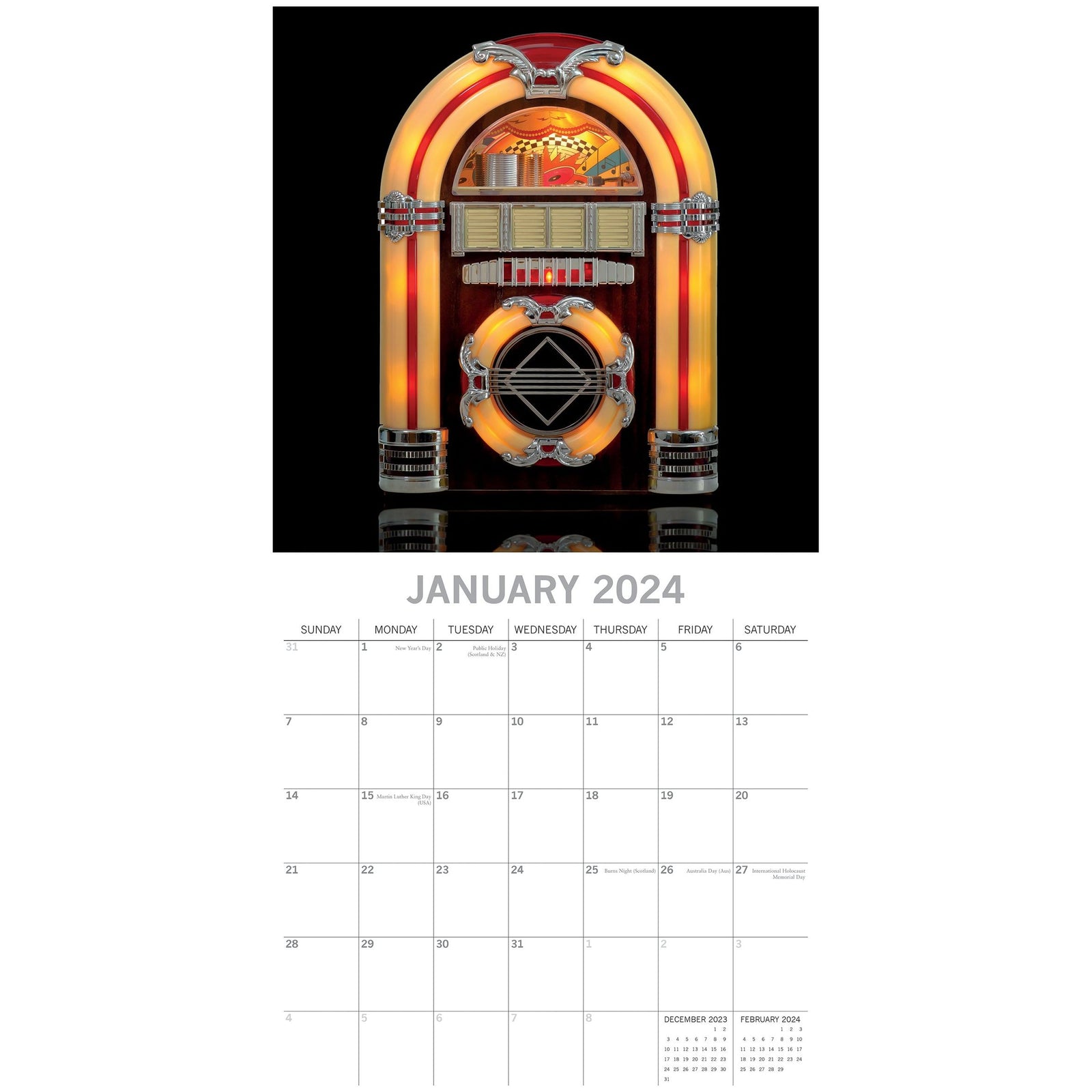 Retro - 2024 Square Wall Calendar 16 Months Lifestyle Planner Xmas New Year Gift