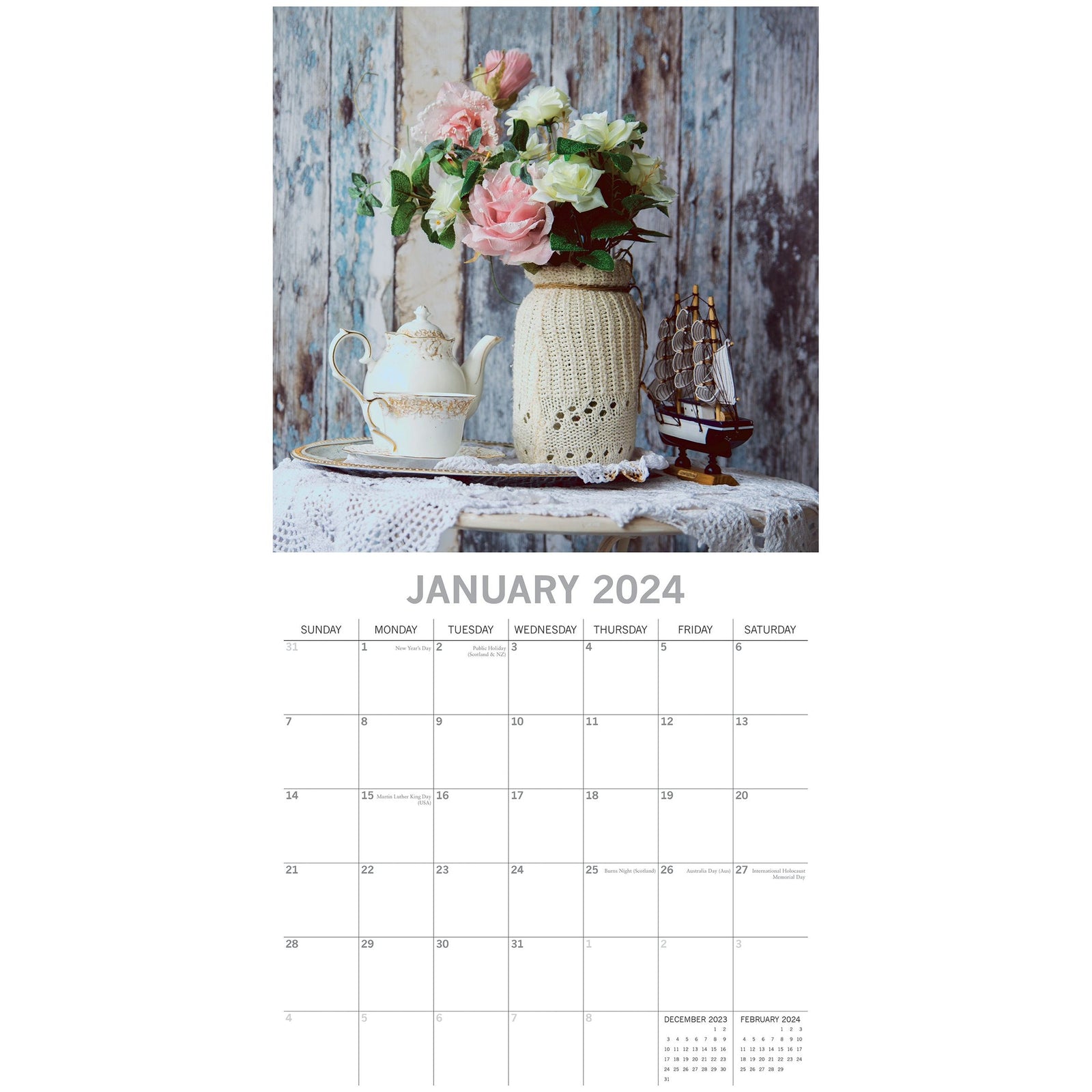 Shabby Chic - 2024 Square Wall Calendar 16 Month Lifestyle Planner New Year Gift