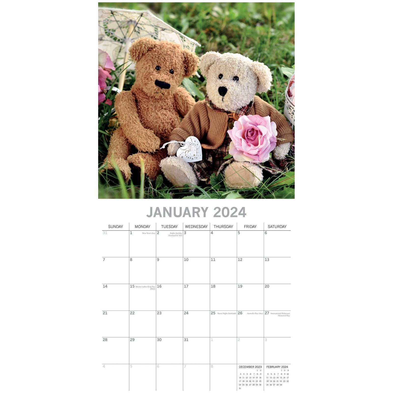 Teddy Bears - 2024 Square Wall Calendar 16 Month Lifestyle Planner New Year Gift