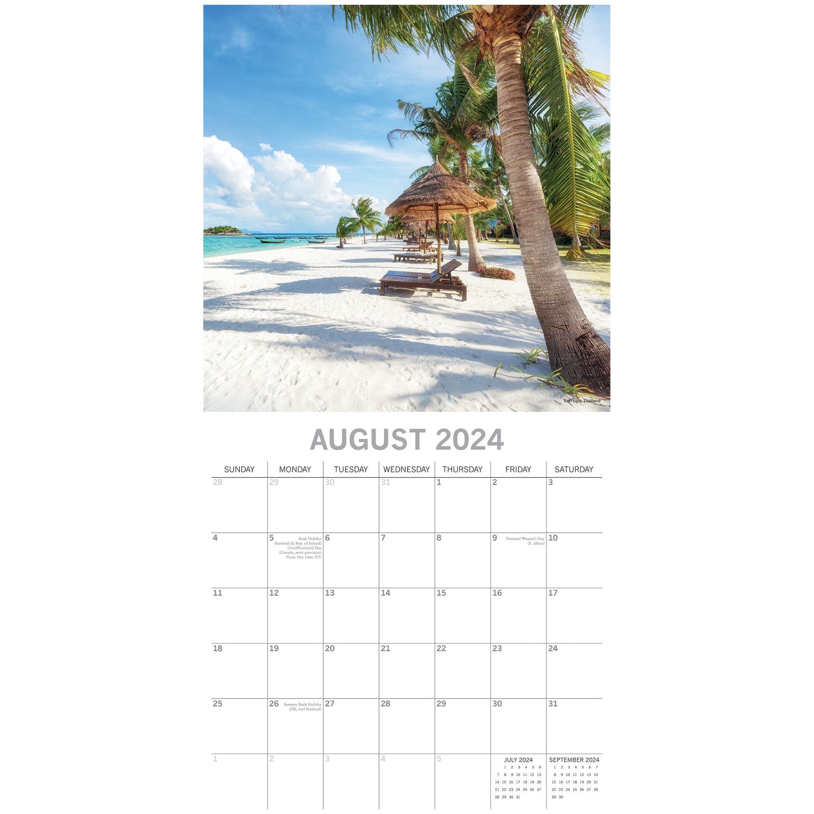 Beaches - 2024 Square Wall Calendar 16 Months Premium Planner Xmas New Year Gift