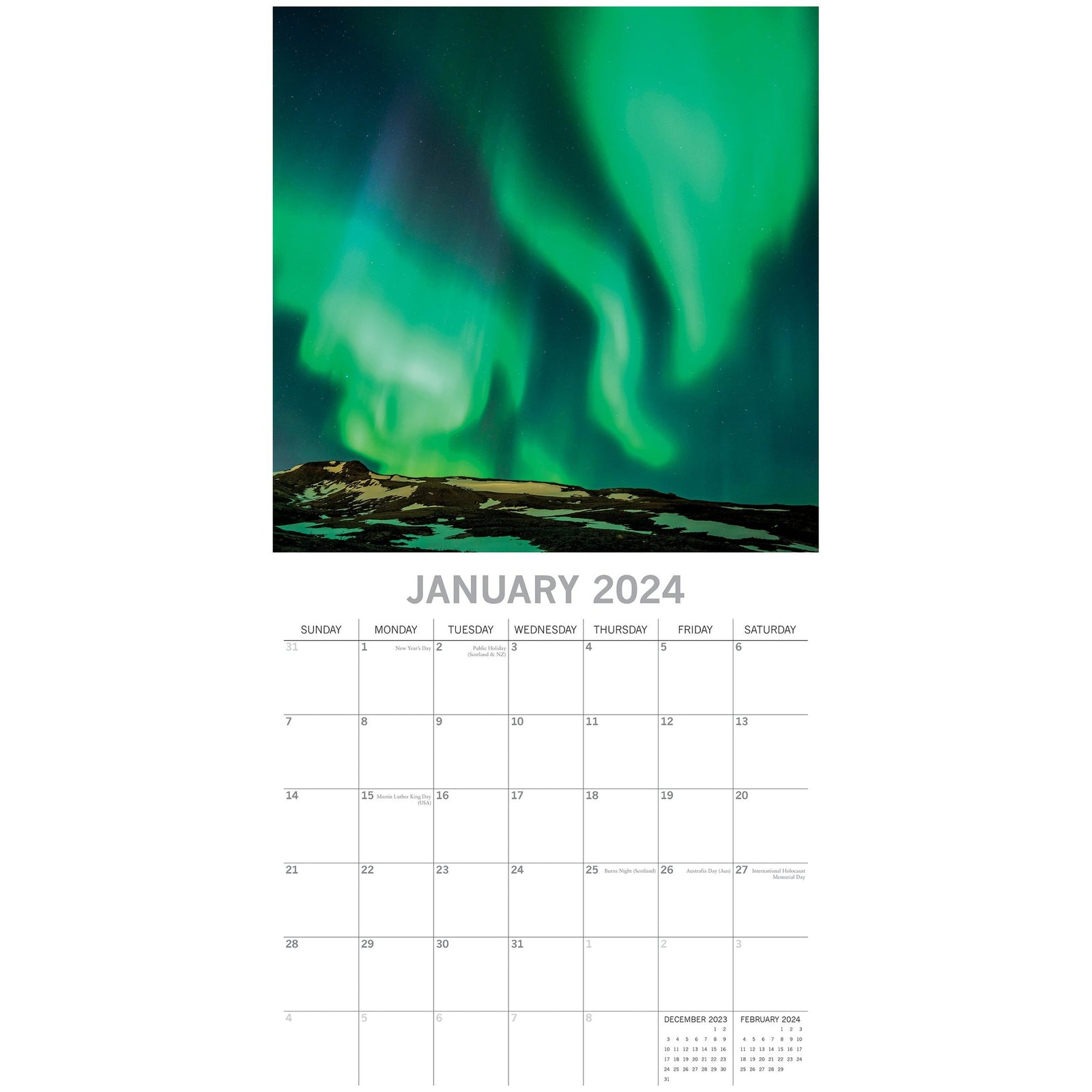 Northern Lights 2024 Square Wall Calendar 16 Month Premium Planner New Year Gift