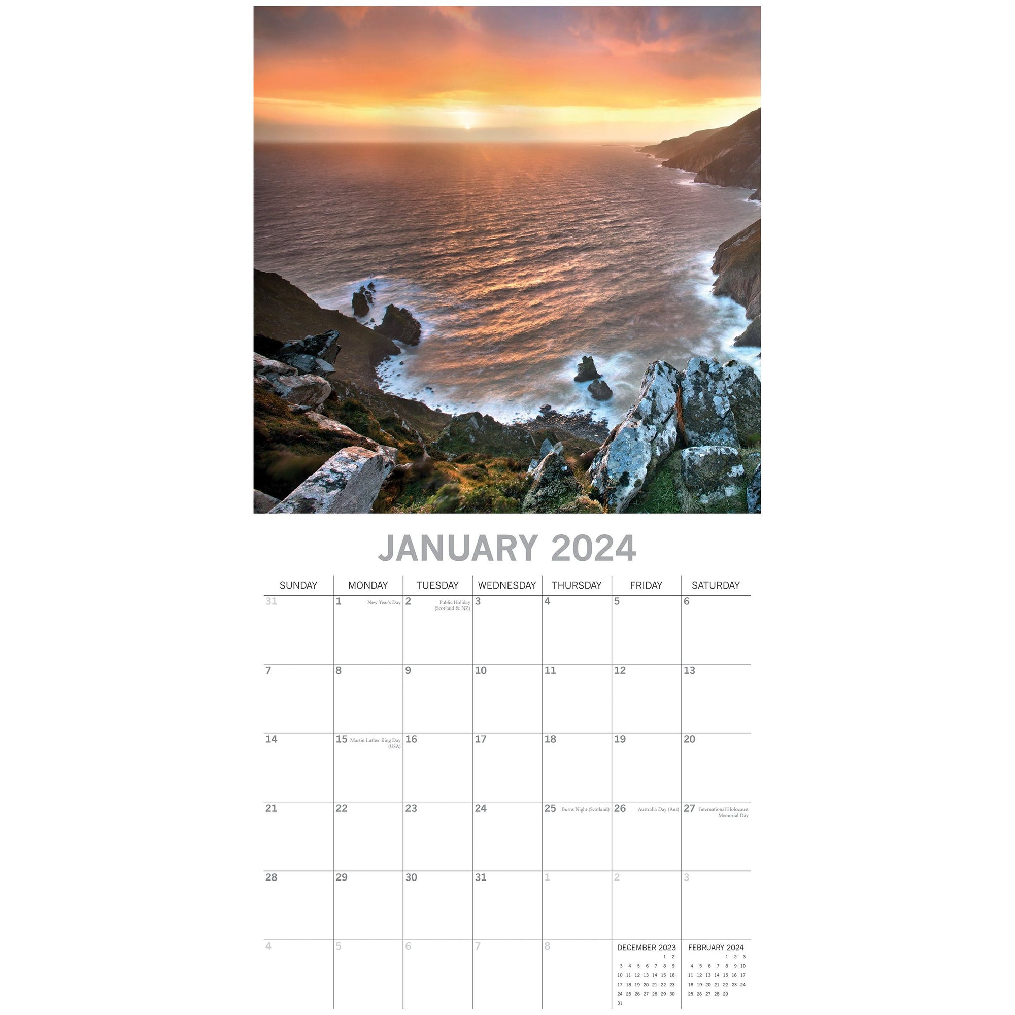 Sunsets - 2024 Square Wall Calendar 16 Months Premium Planner Xmas New Year Gift