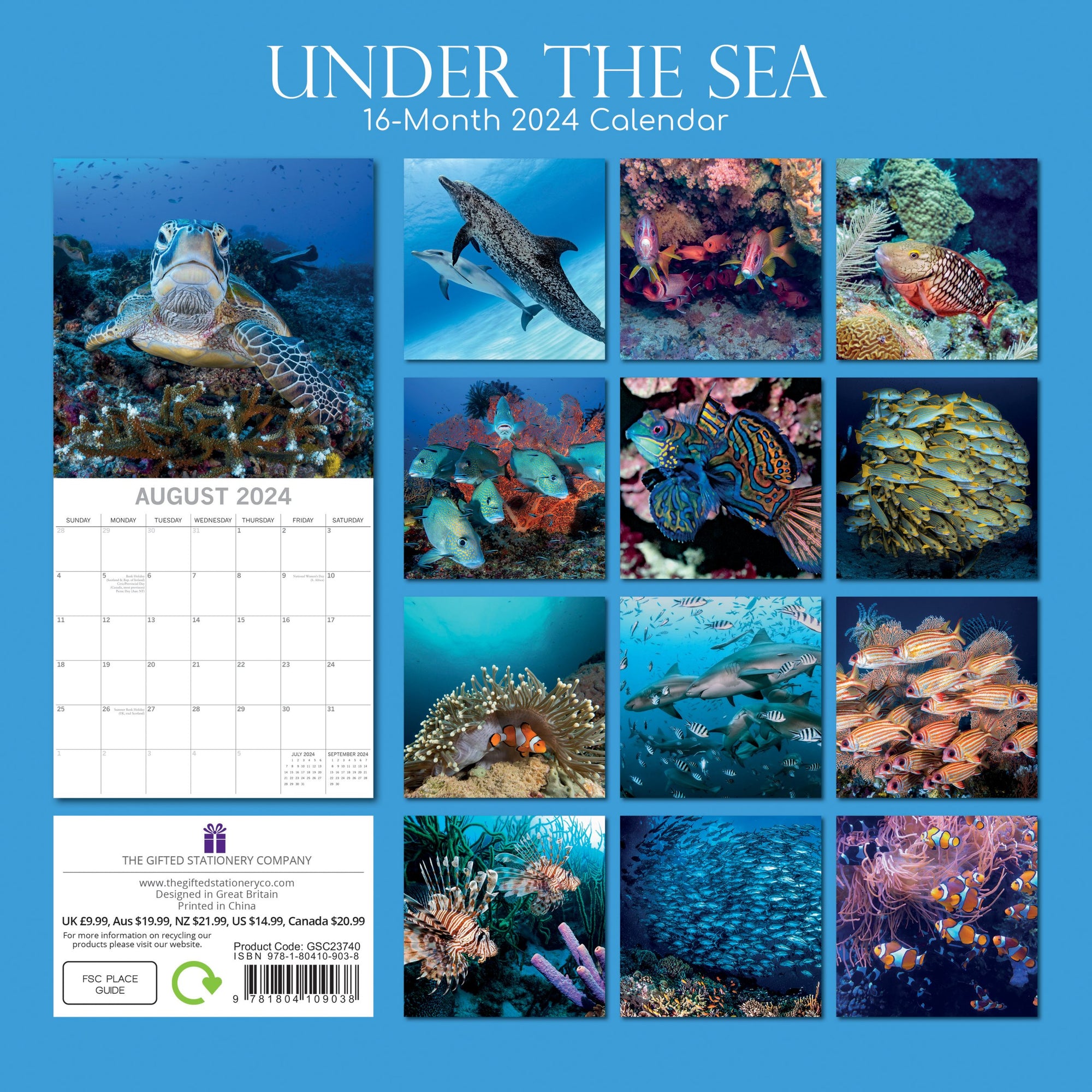 Under the Sea 2024 Square Wall Calendar 16 Month Planner Christmas New Year Gift