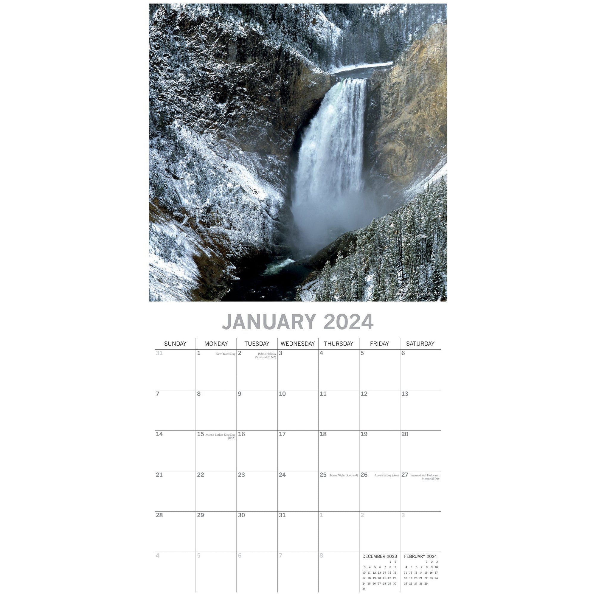 Waterfalls - 2024 Square Wall Calendar 16 Months Planner Christmas New Year Gift