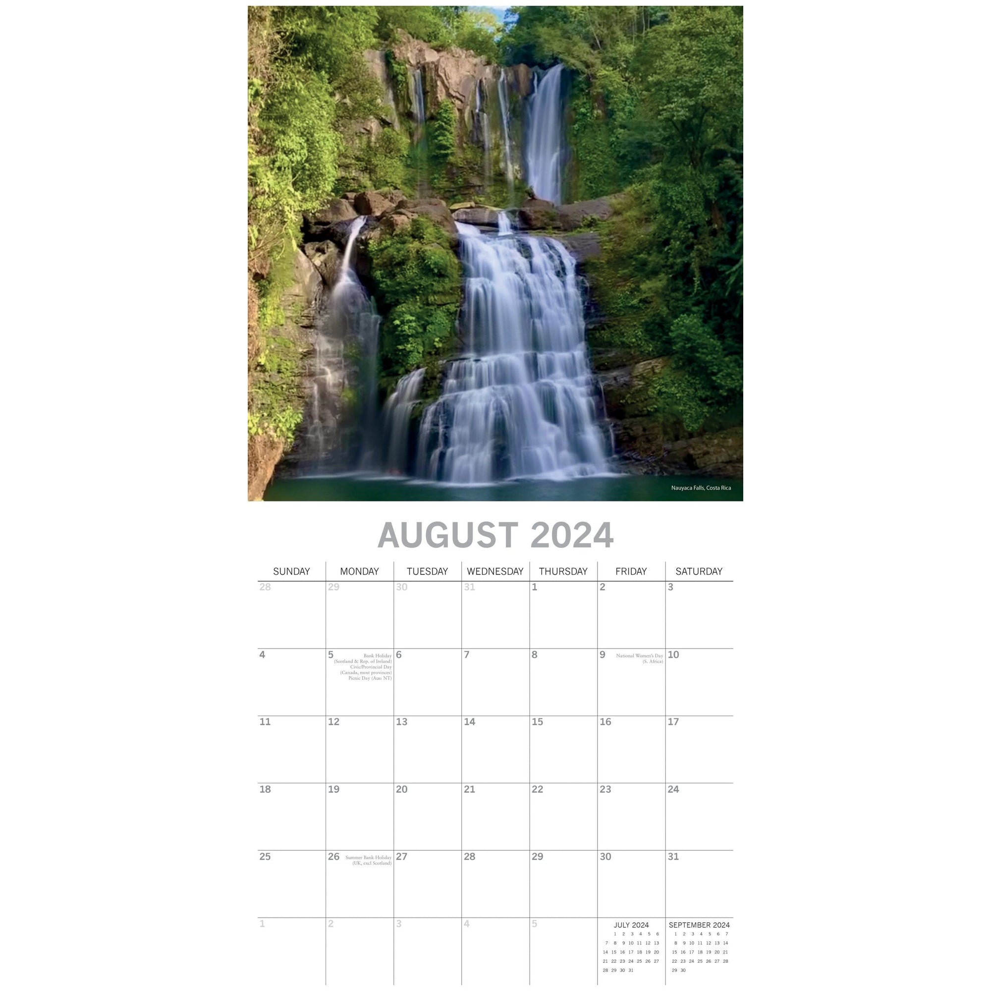 Waterfalls - 2024 Square Wall Calendar 16 Months Planner Christmas New Year Gift