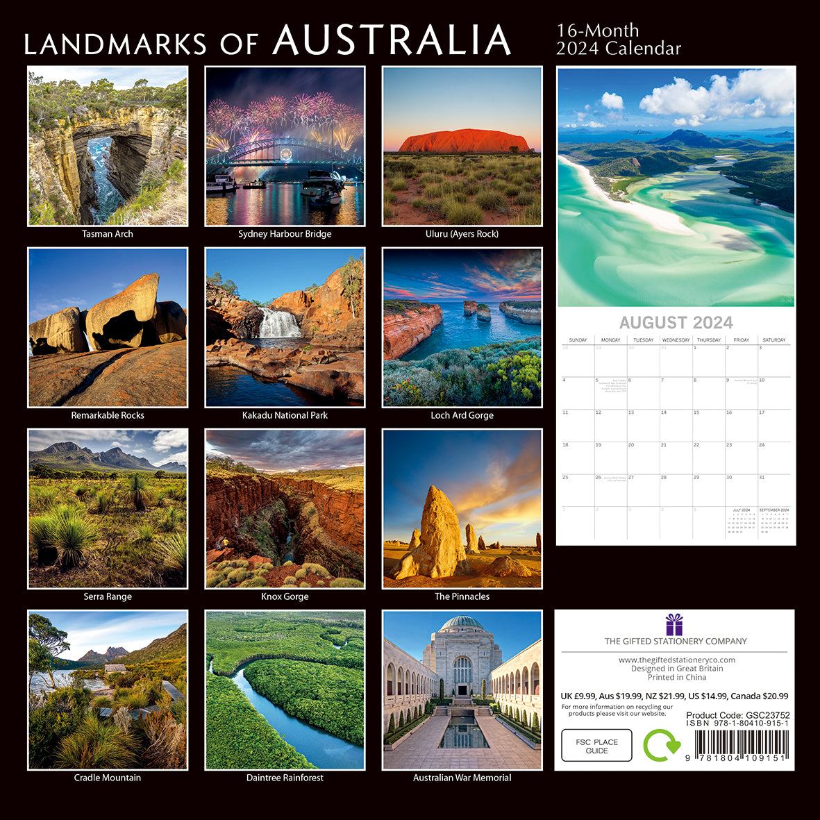 Landmarks of Australia 2024 Square Wall Calendar 16 Months Planner New Year Gift