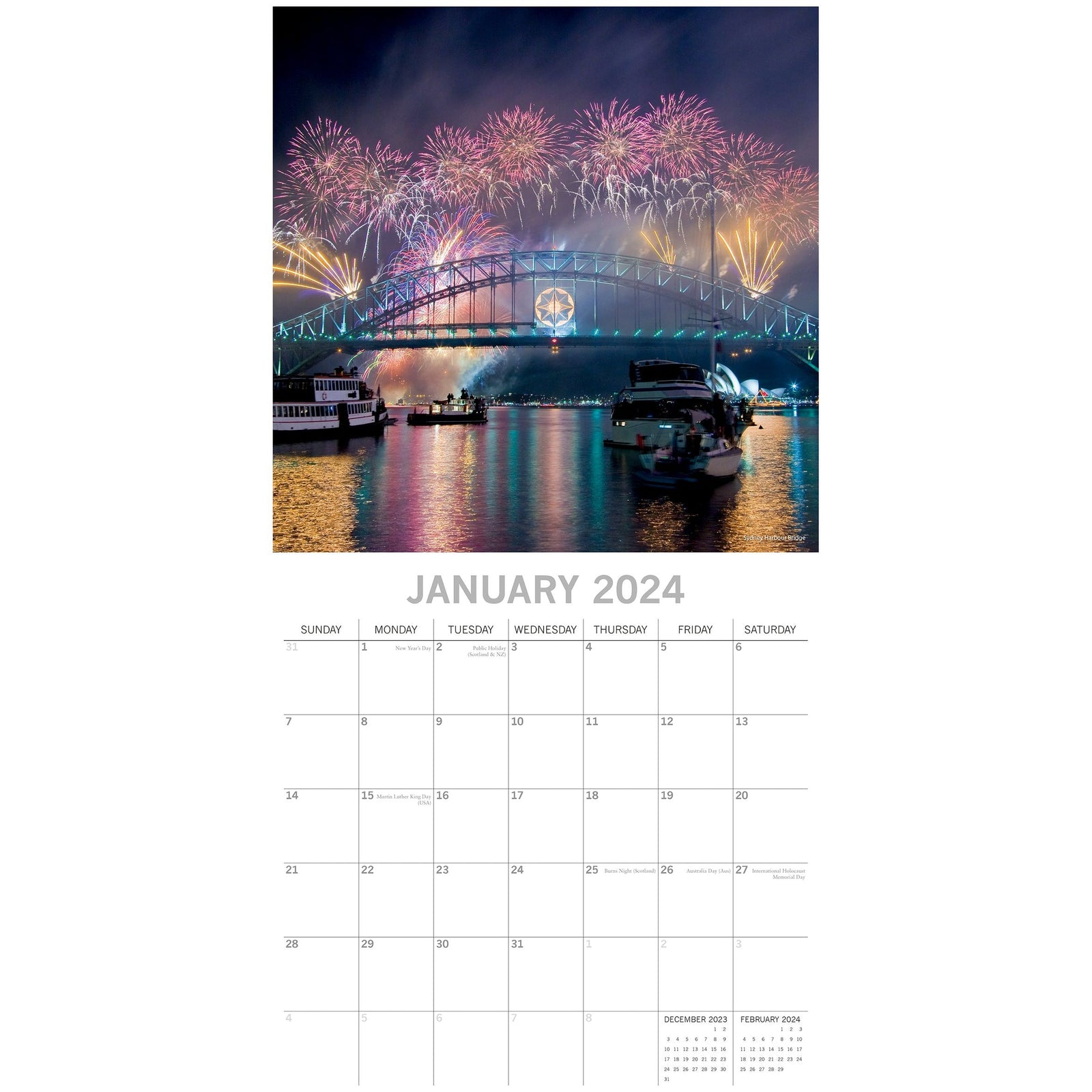 Sydney 2024 Square Wall Calendar 16Month Premium Planner Christmas New Year Gift
