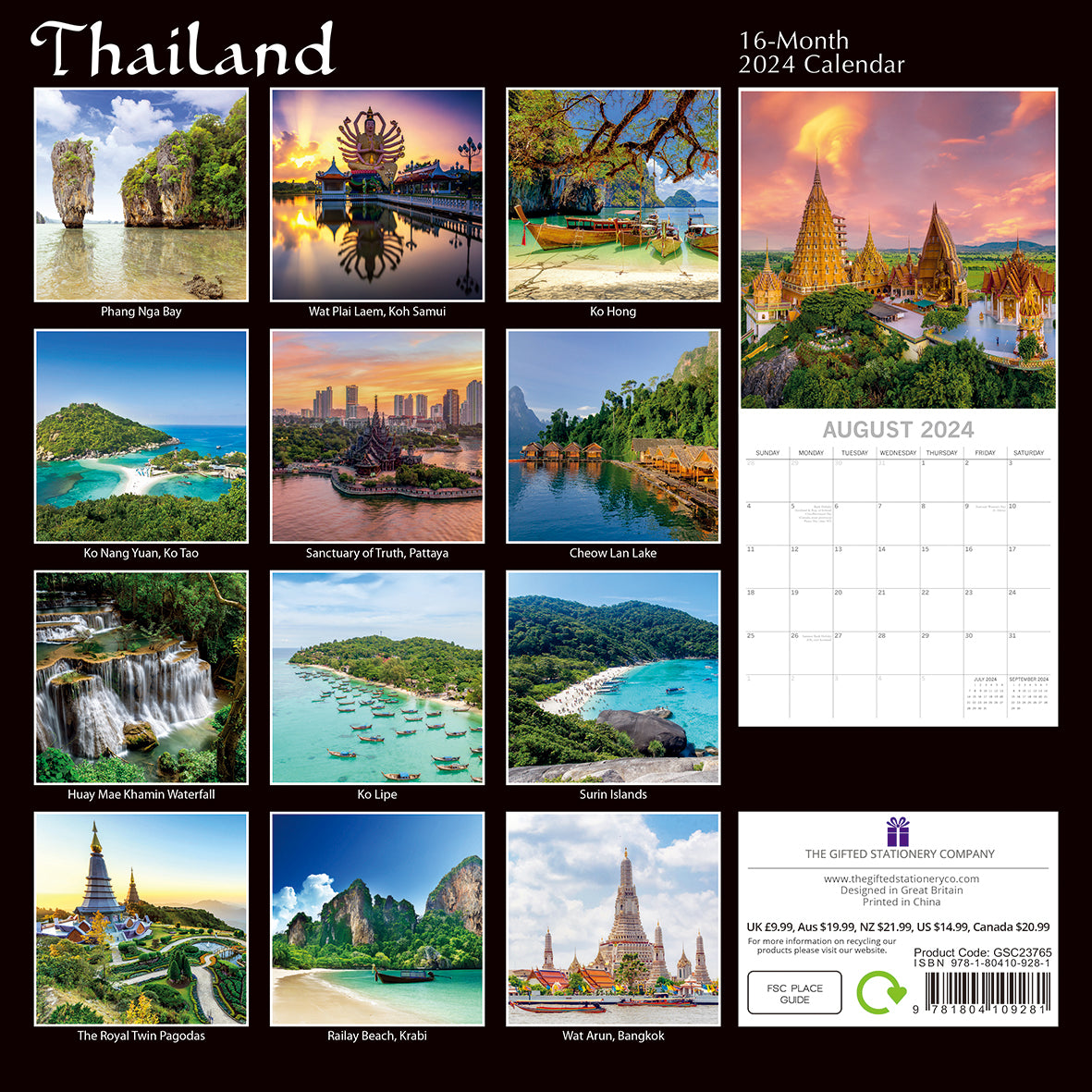 Thailand - 2024 Square Wall Calendar 16 Month Premium Planner Xmas New Year Gift