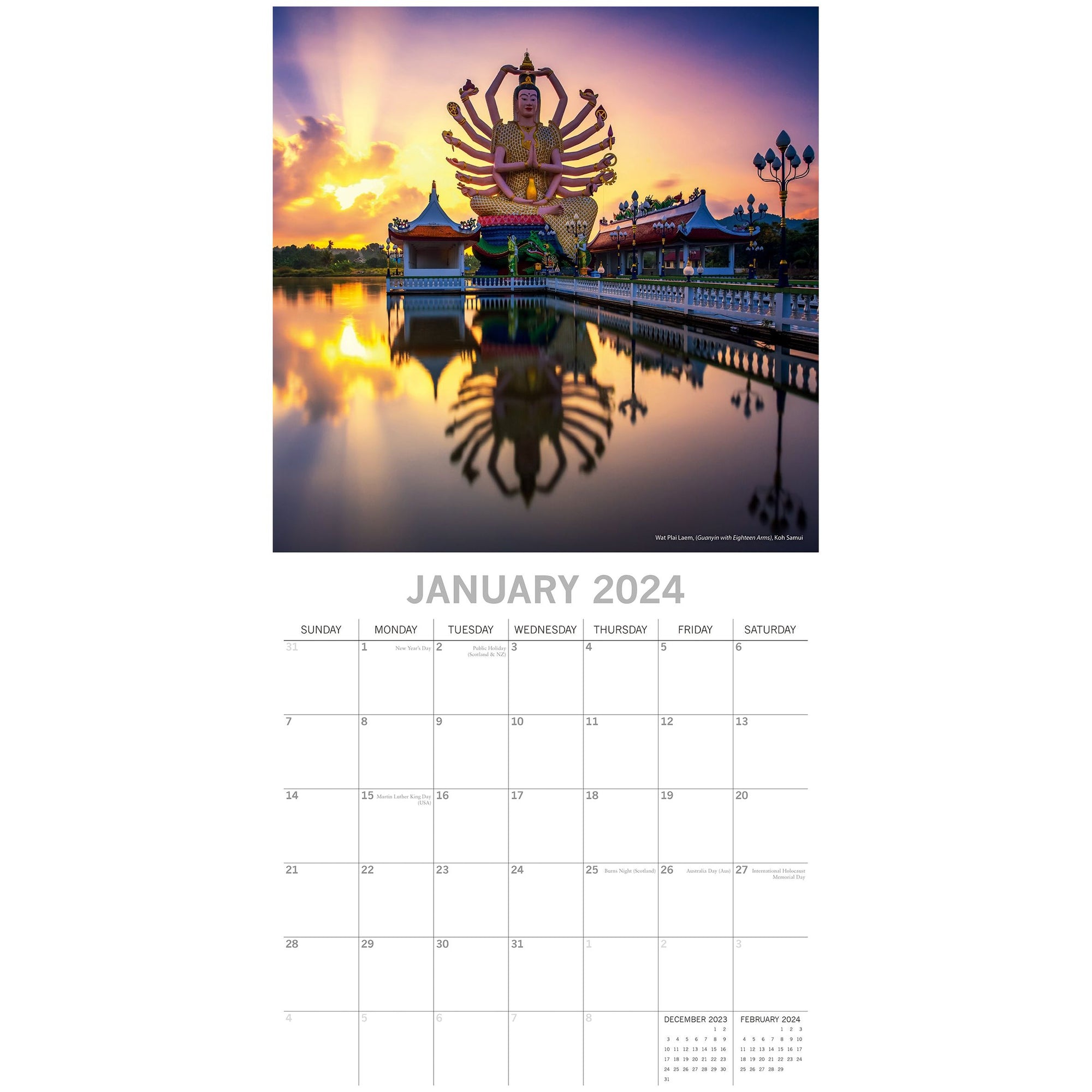 Thailand - 2024 Square Wall Calendar 16 Month Premium Planner Xmas New Year Gift