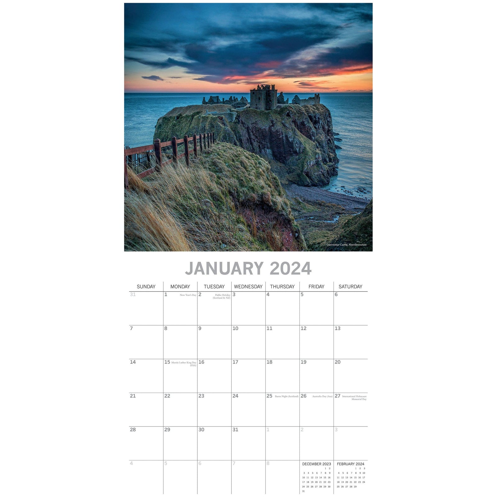 Coastlines of Britain - 2024 Square Wall Calendar 16 Months Premium Planner Gift