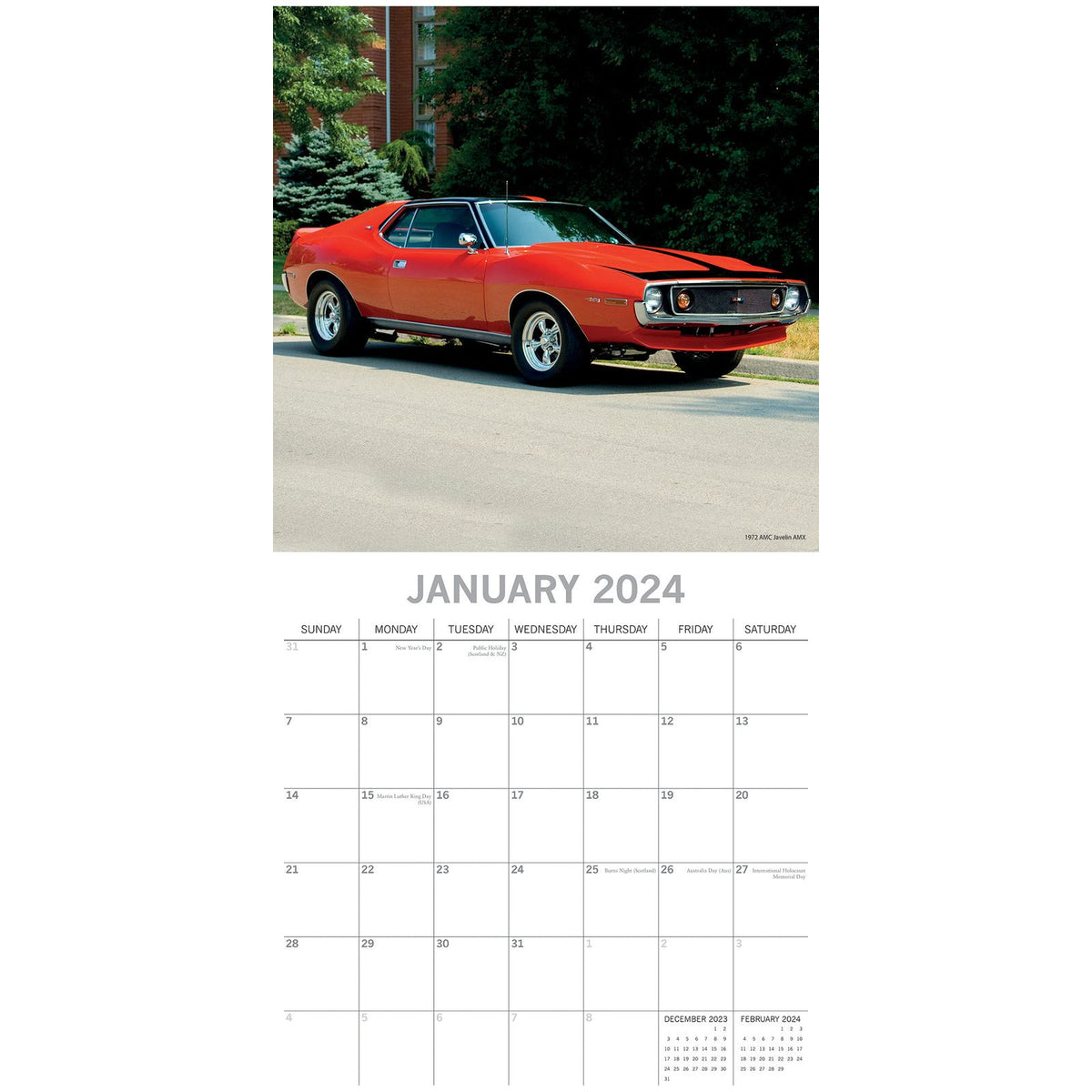 American Muscle Cars - 2024 Square Wall Calendar 16 Months Planner New Year Gift