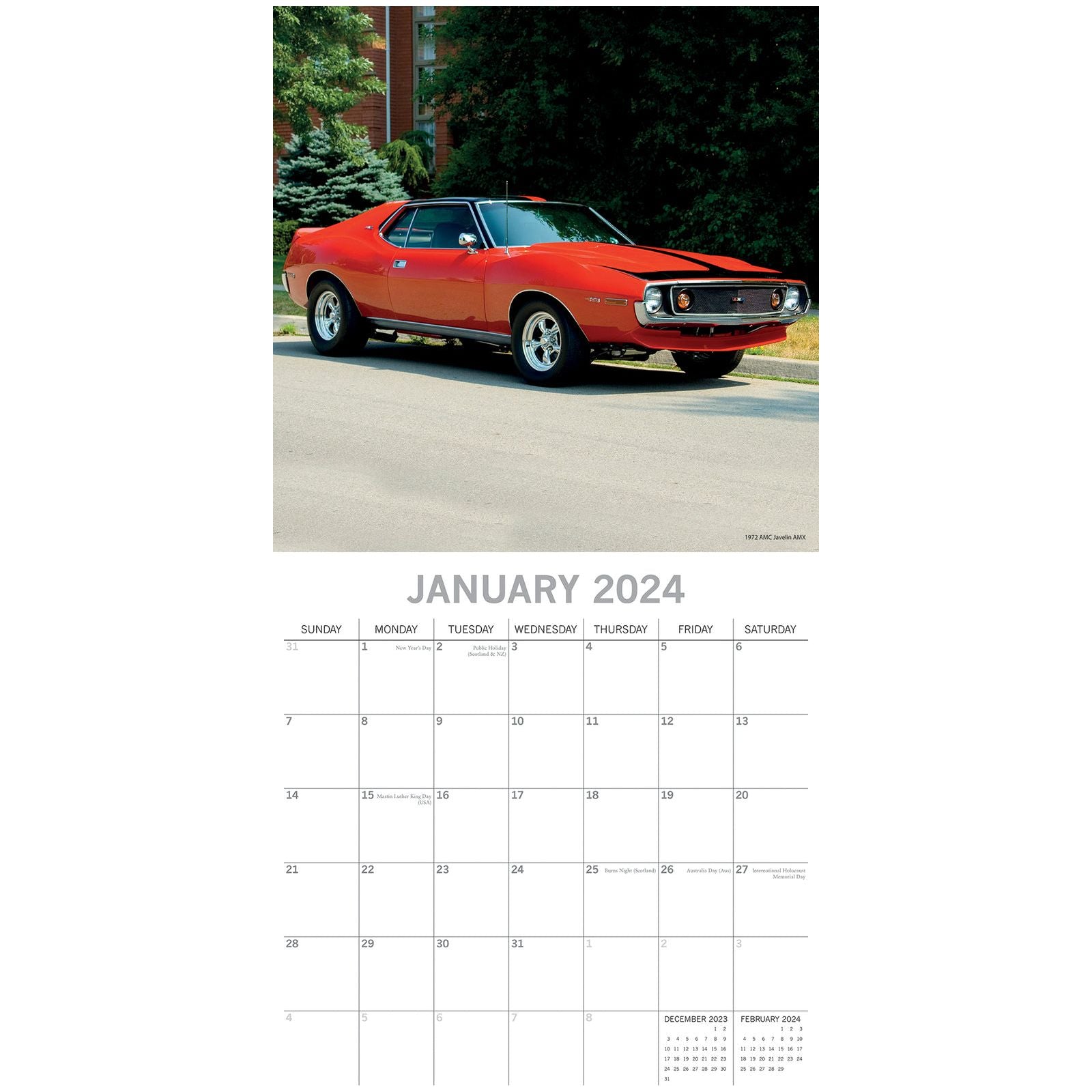 American Muscle Cars - 2024 Square Wall Calendar 16 Months Planner New Year Gift