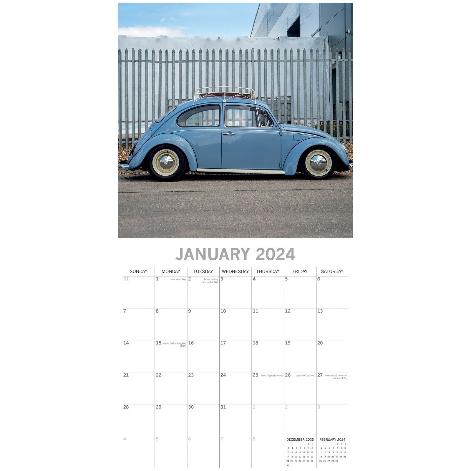 Classic Beetles - 2024 Square Wall Calendar 16 Months Planner Xmas New Year Gift