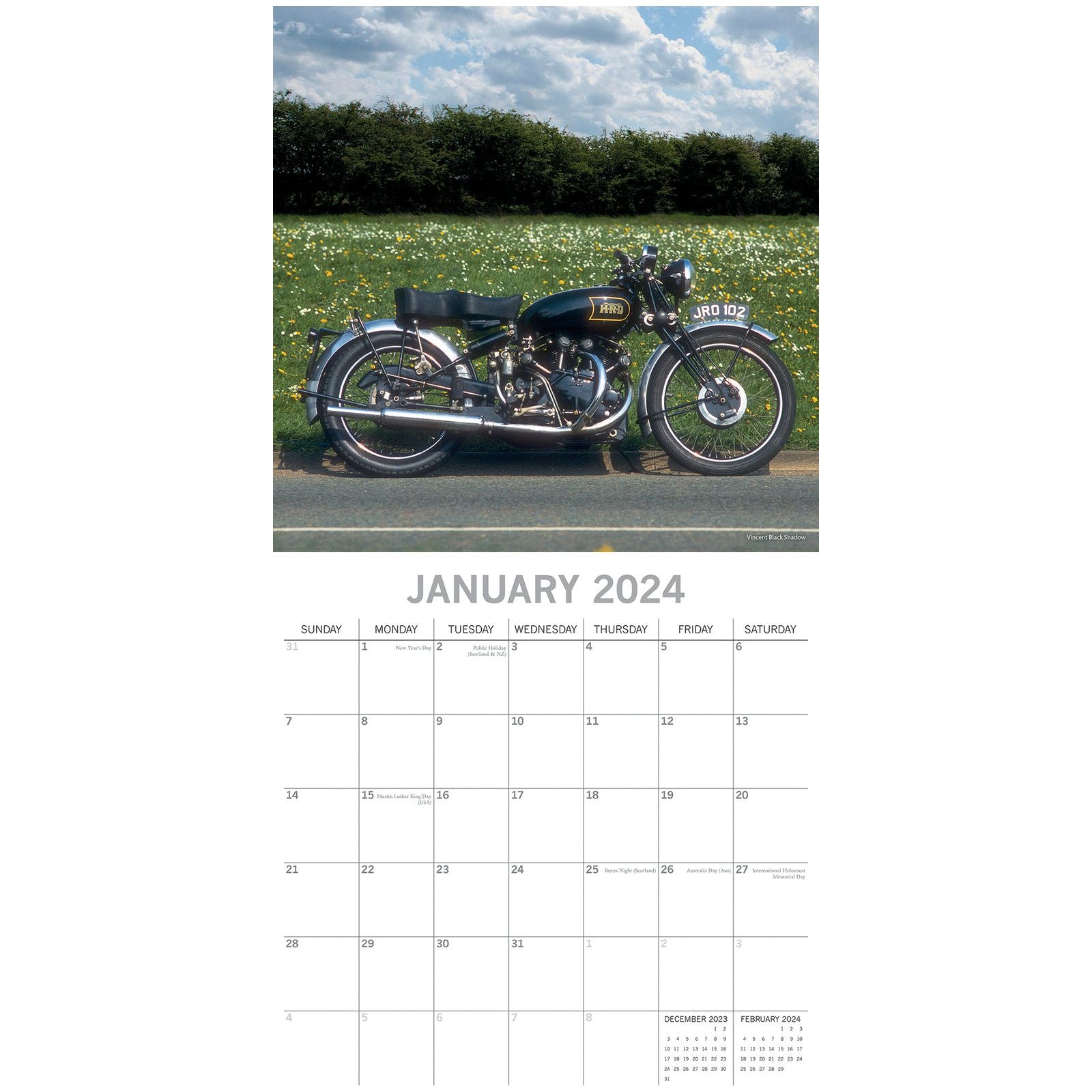 Classic Bikes 2024 Square Wall Calendar 16 Month Planner Christmas New Year Gift