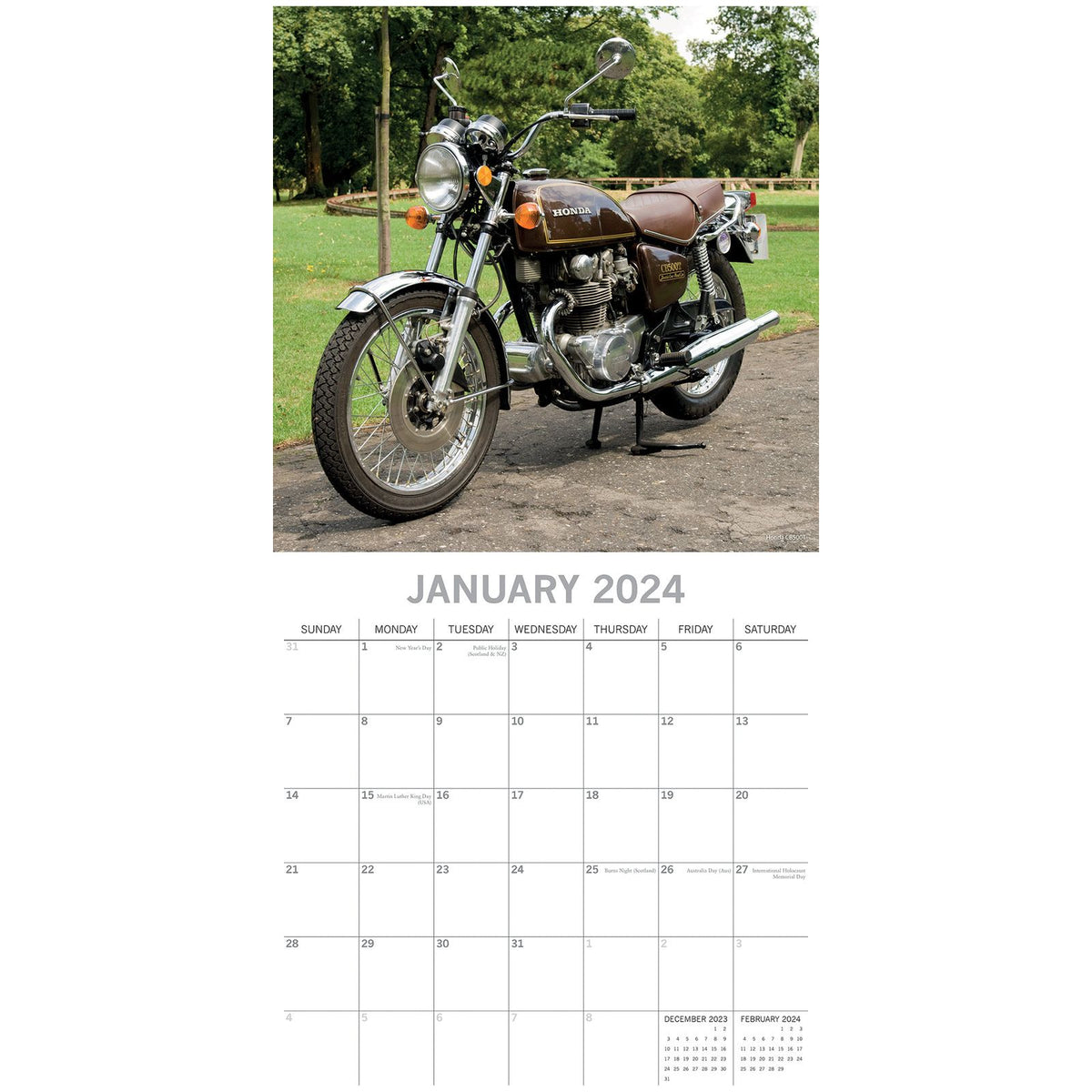 Retro Motorbikes - 2024 Square Wall Calendar 16 Months Planner New Year Gift