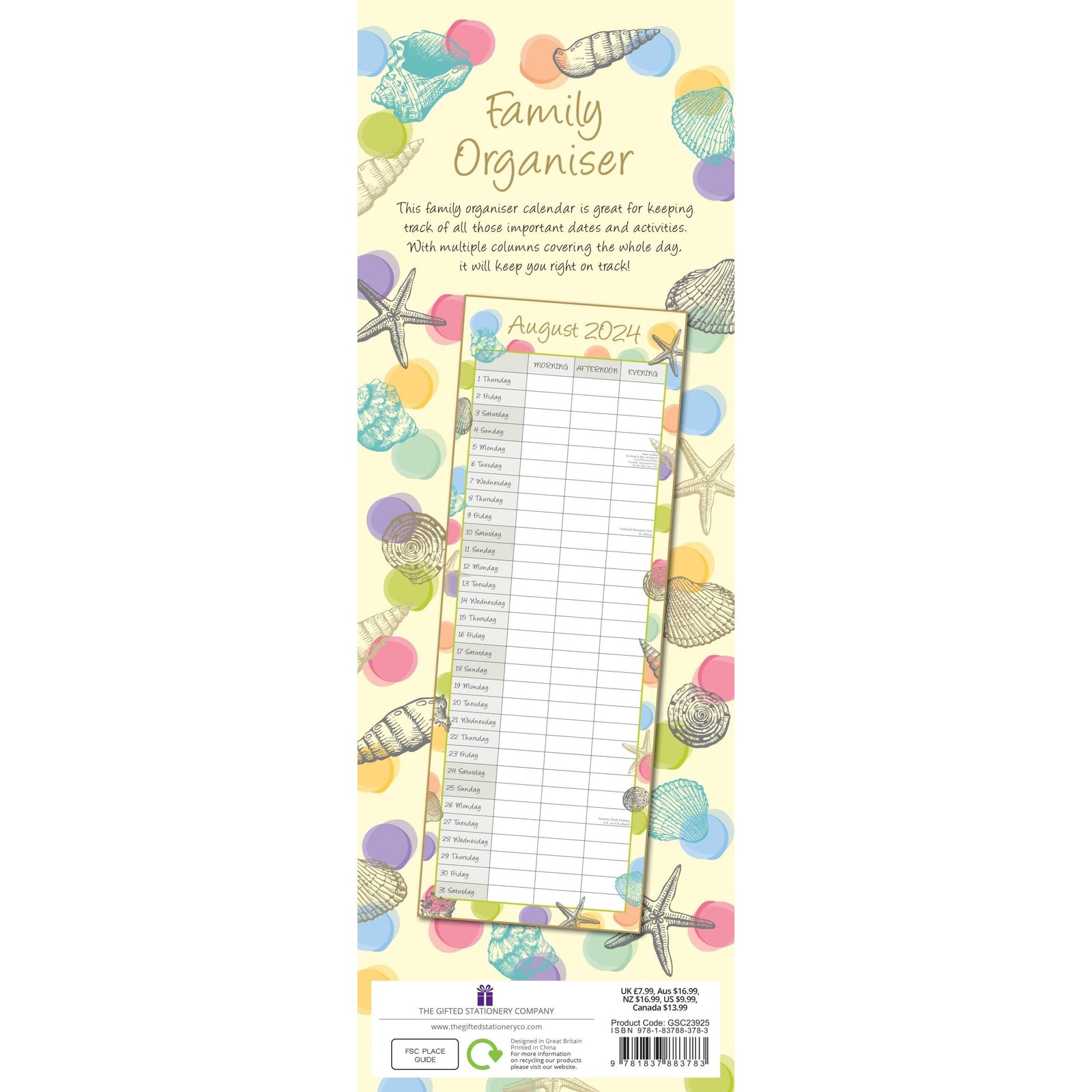 By the Sea - 2024 Slimline Slim Wall Calendar Hanging Planner New Year Gift