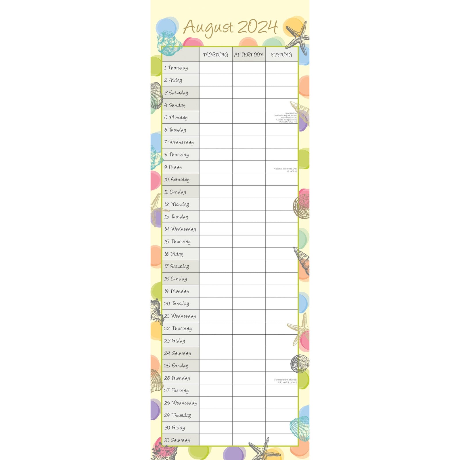 By the Sea - 2024 Slimline Slim Wall Calendar Hanging Planner New Year Gift