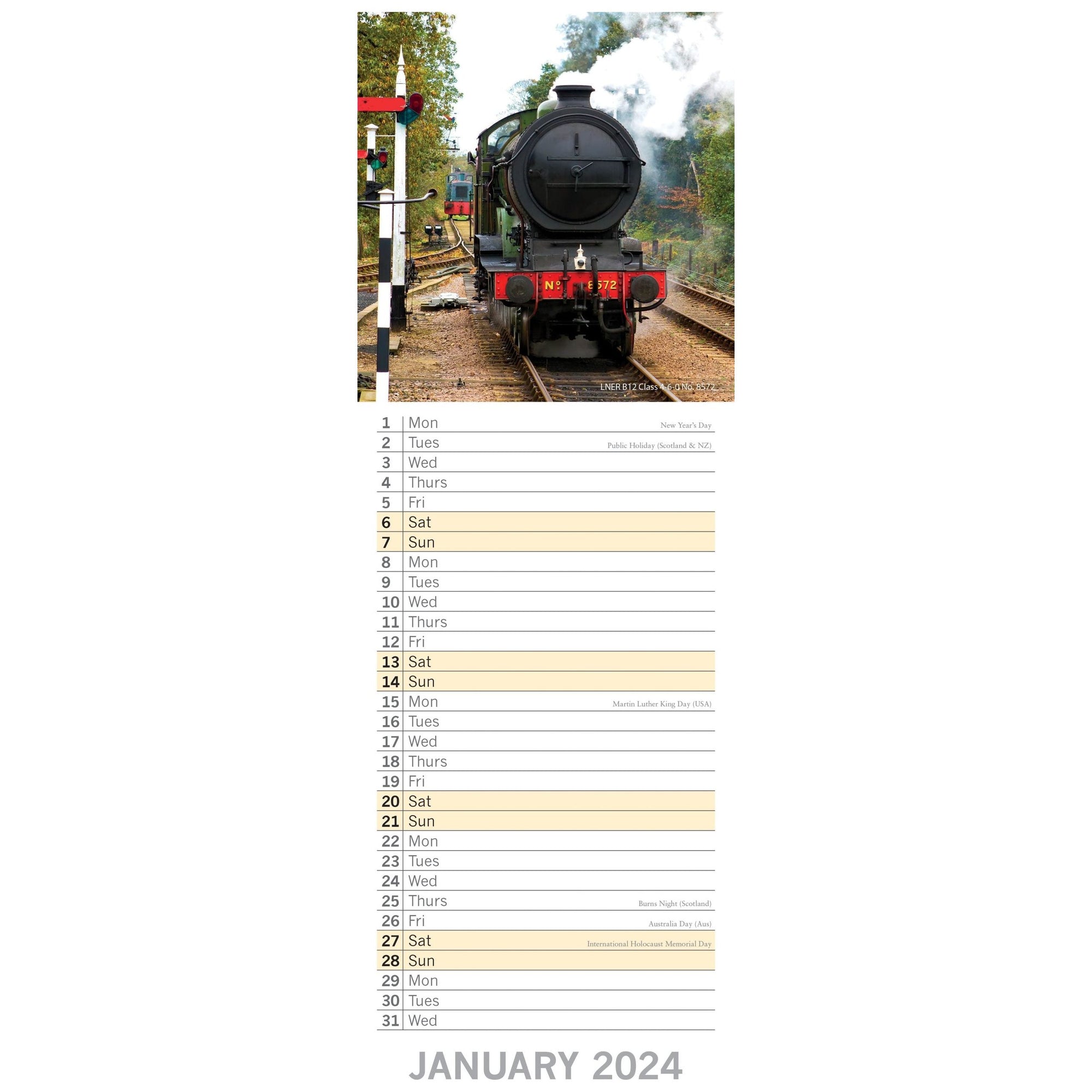 Steam Trains - 2024 Slimline Slim Wall Calendar Hanging Planner New Year Gift