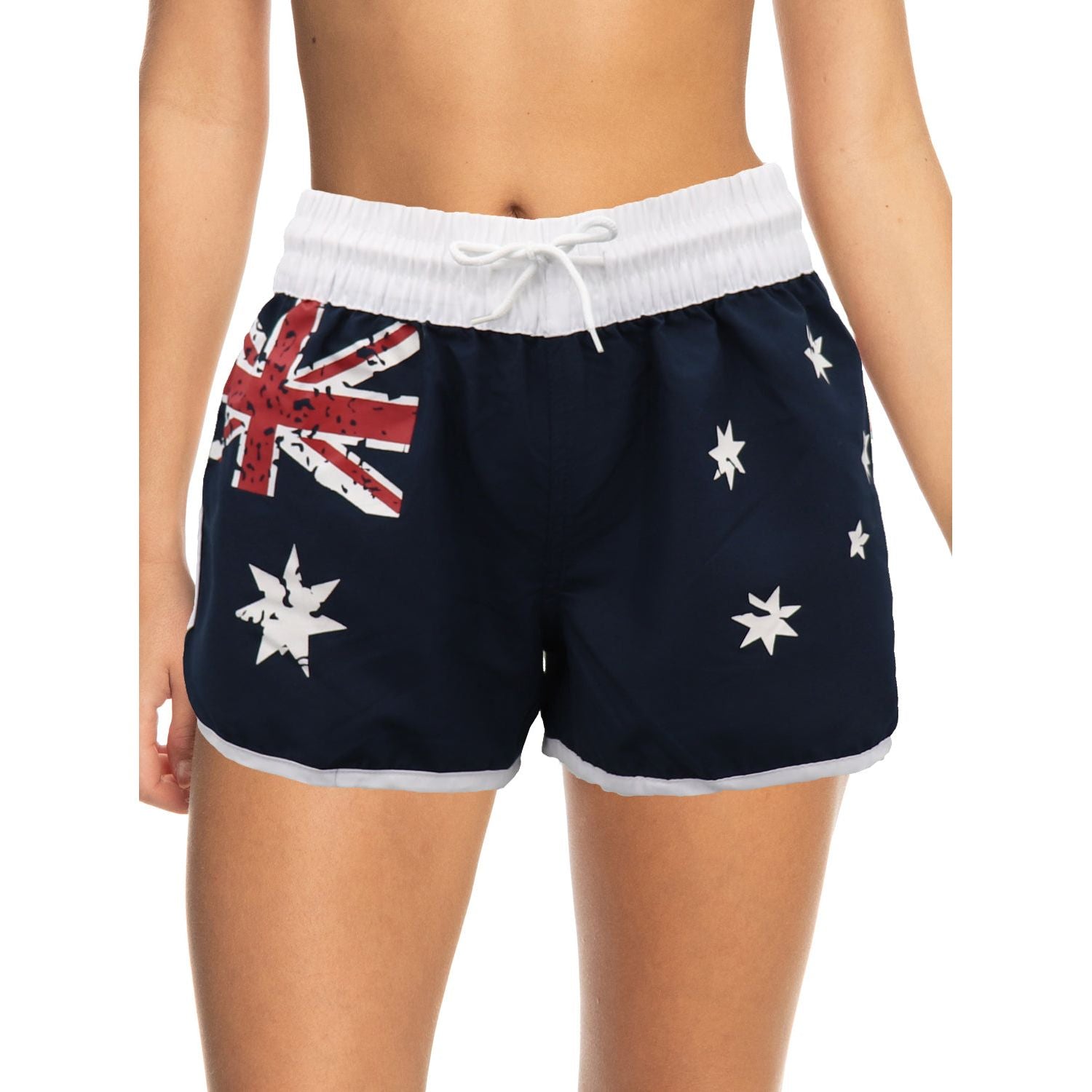 Ladies' Women's Board Shorts Australian Day Flag Gym Beach Aussie Swim Souvenir, Navy, 16