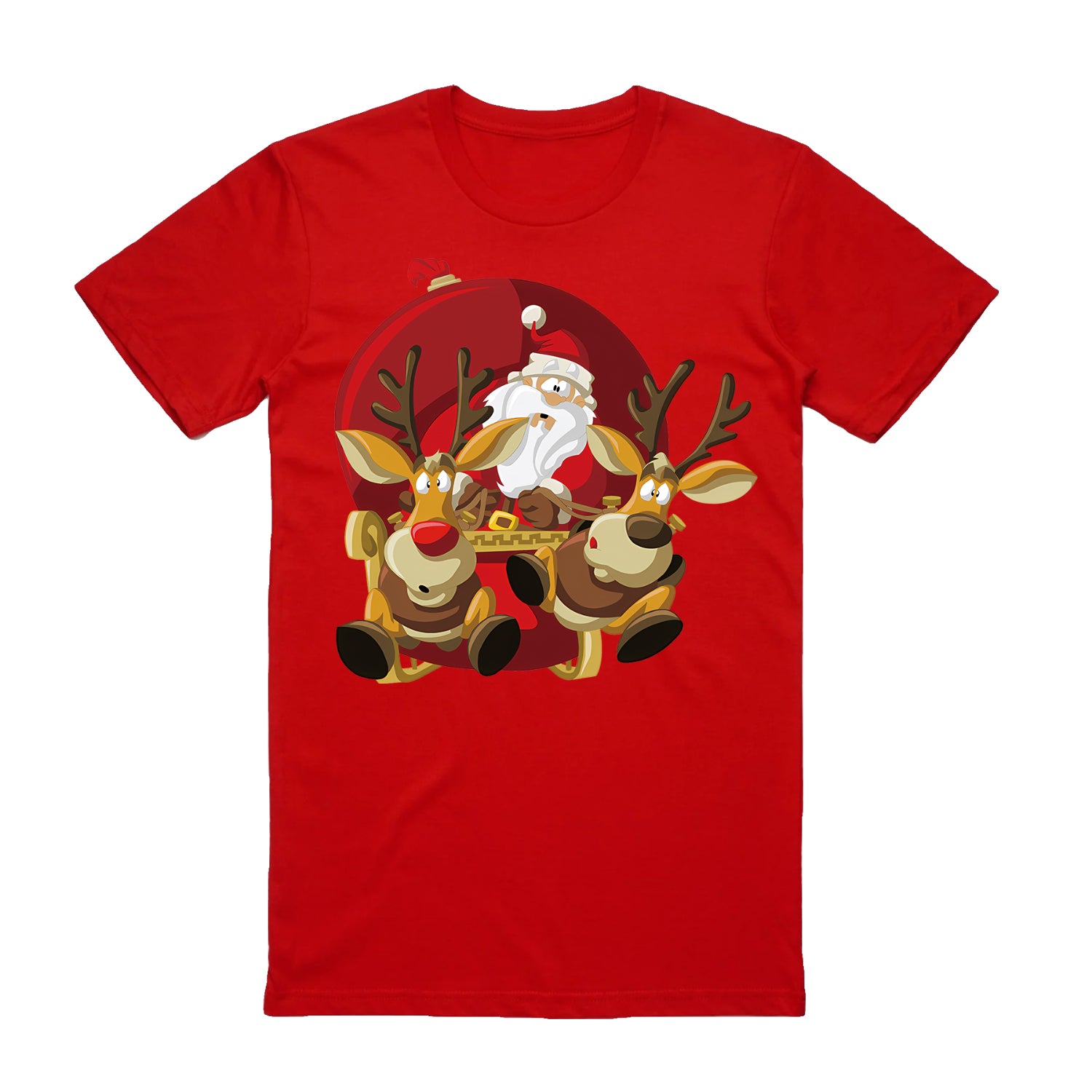 100% Cotton Christmas T-shirt Adult Unisex Tee Tops Funny Santa Party Custume, Santas Sleigh (Red), XL