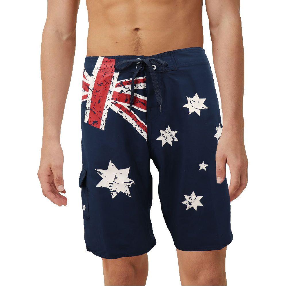 Men's Adult Board Shorts Australian Flag Australia Day Souvenir Navy Beach Wear, Navy, 3XL