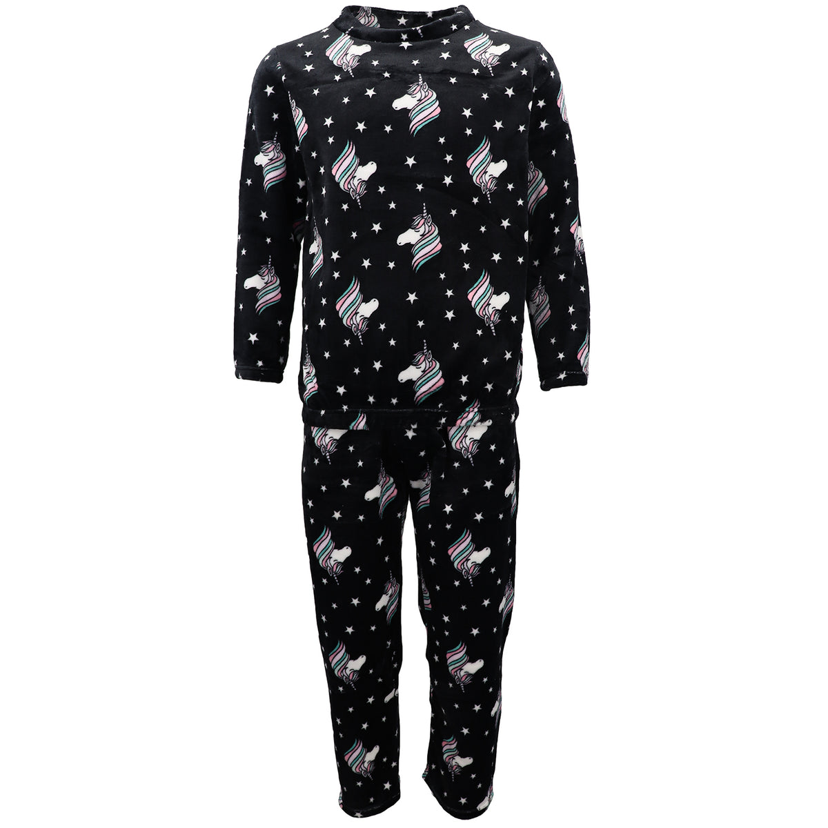 Women's 2PCS Pyjama Set Soft Plush Lounge Sleep Pajama Fleece Winter Sleepwear, Unicorn Stars, S/M