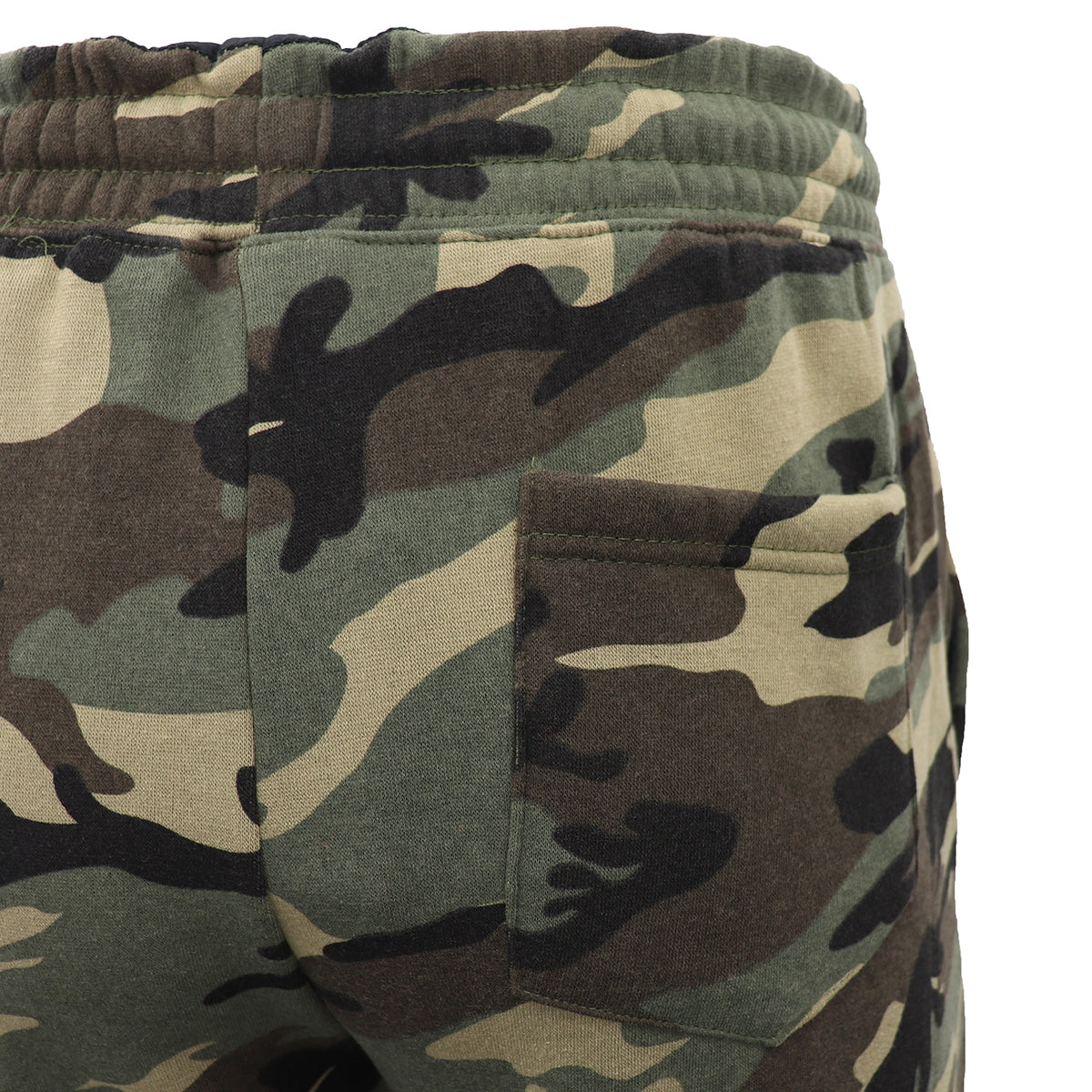 Men's Fleece Track Pants Military Camouflage Tactical Gym Trousers w Cuffed Hem, Green Camo, S