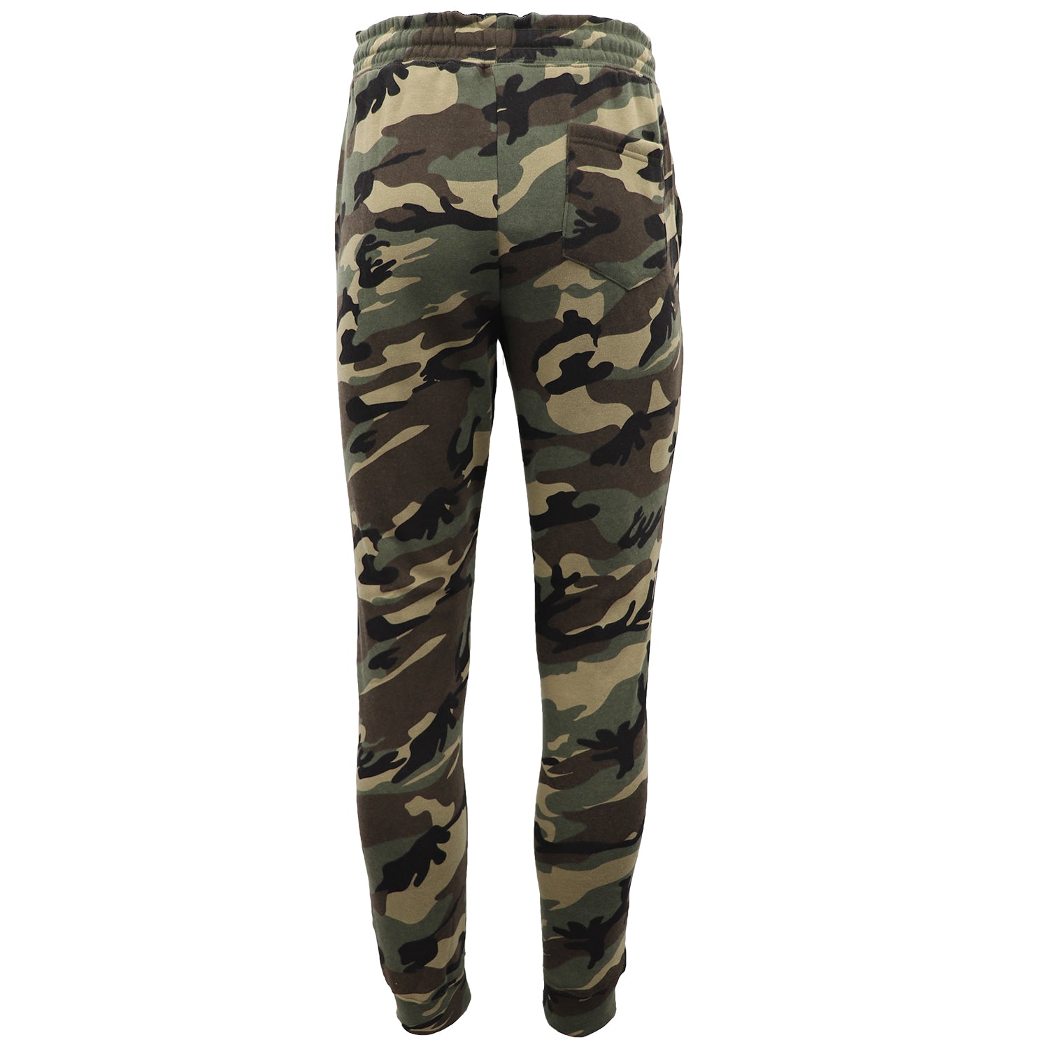 Men's Fleece Track Pants Military Camouflage Tactical Gym Trousers w Cuffed Hem, Green Camo, XL