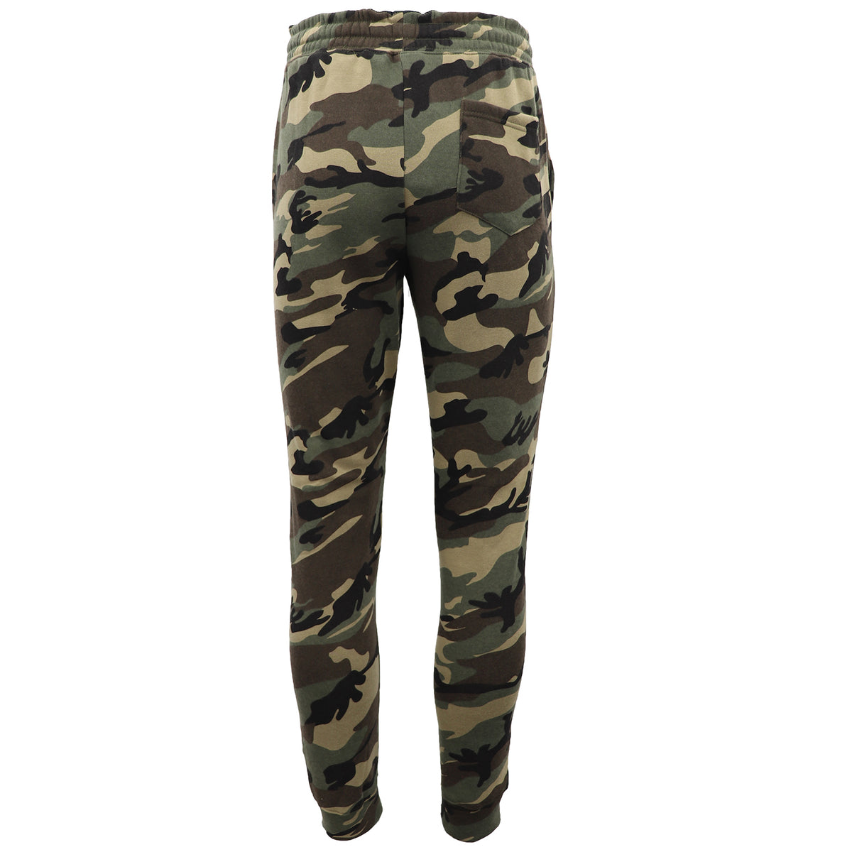 Men's Fleece Track Pants Military Camouflage Tactical Gym Trousers w Cuffed Hem, Green Camo, 2XL