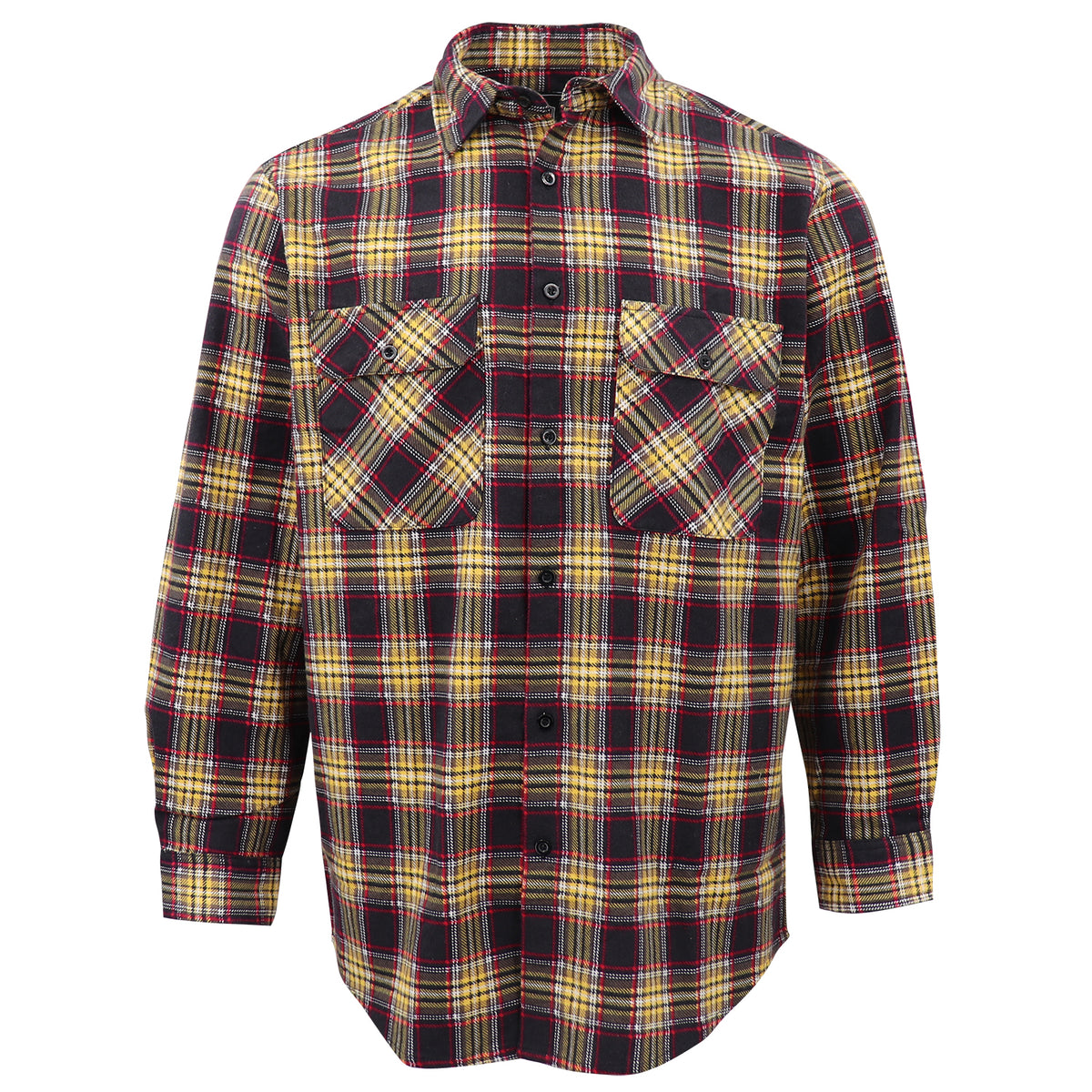 Men's 100% Cotton Flannelette Shirt Long Sleeve Plaid Check Flannel w Pockets, Golden Horizon Plaid, XL