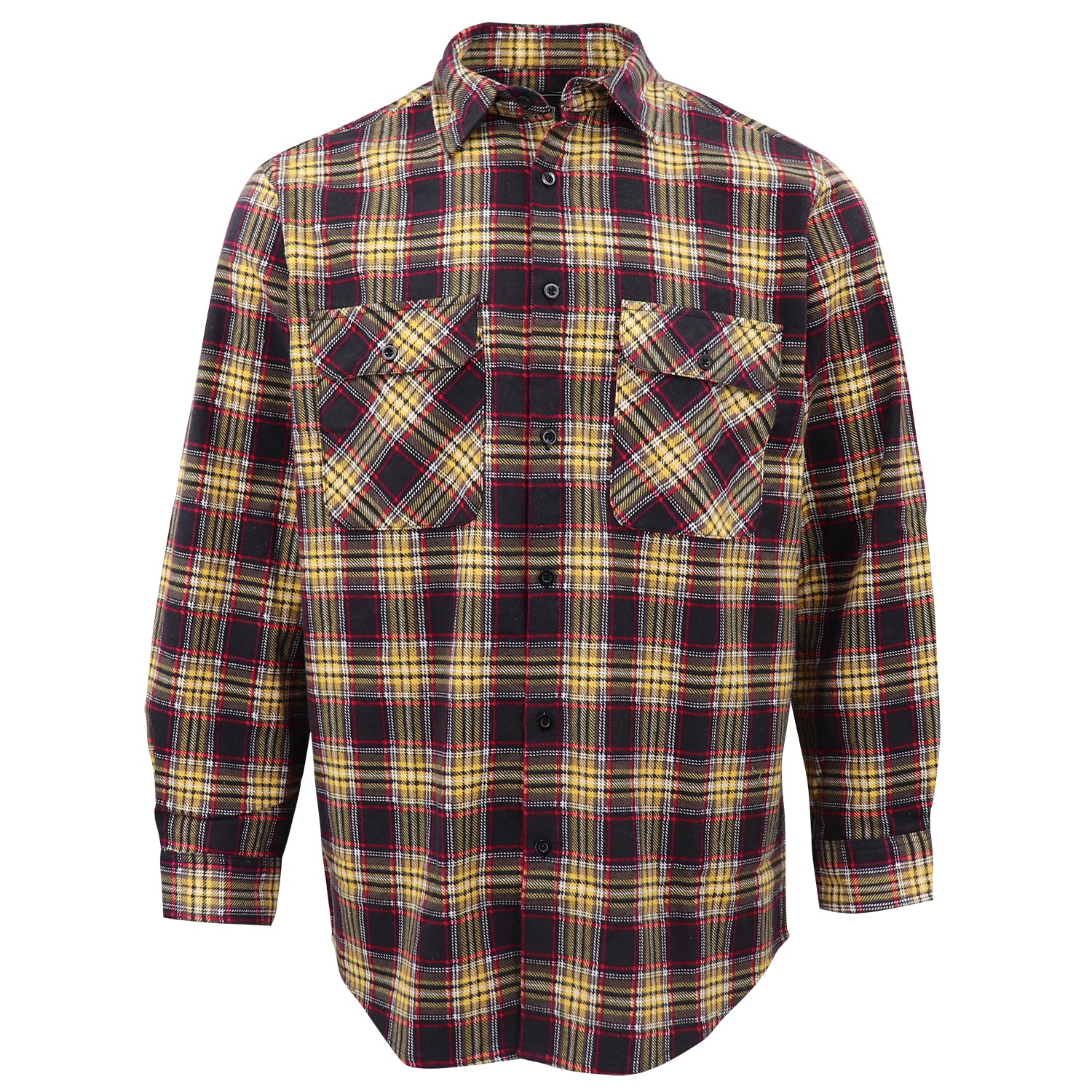 Men's 100% Cotton Flannelette Shirt Long Sleeve Plaid Check Flannel w Pockets, Golden Horizon Plaid, 3XL