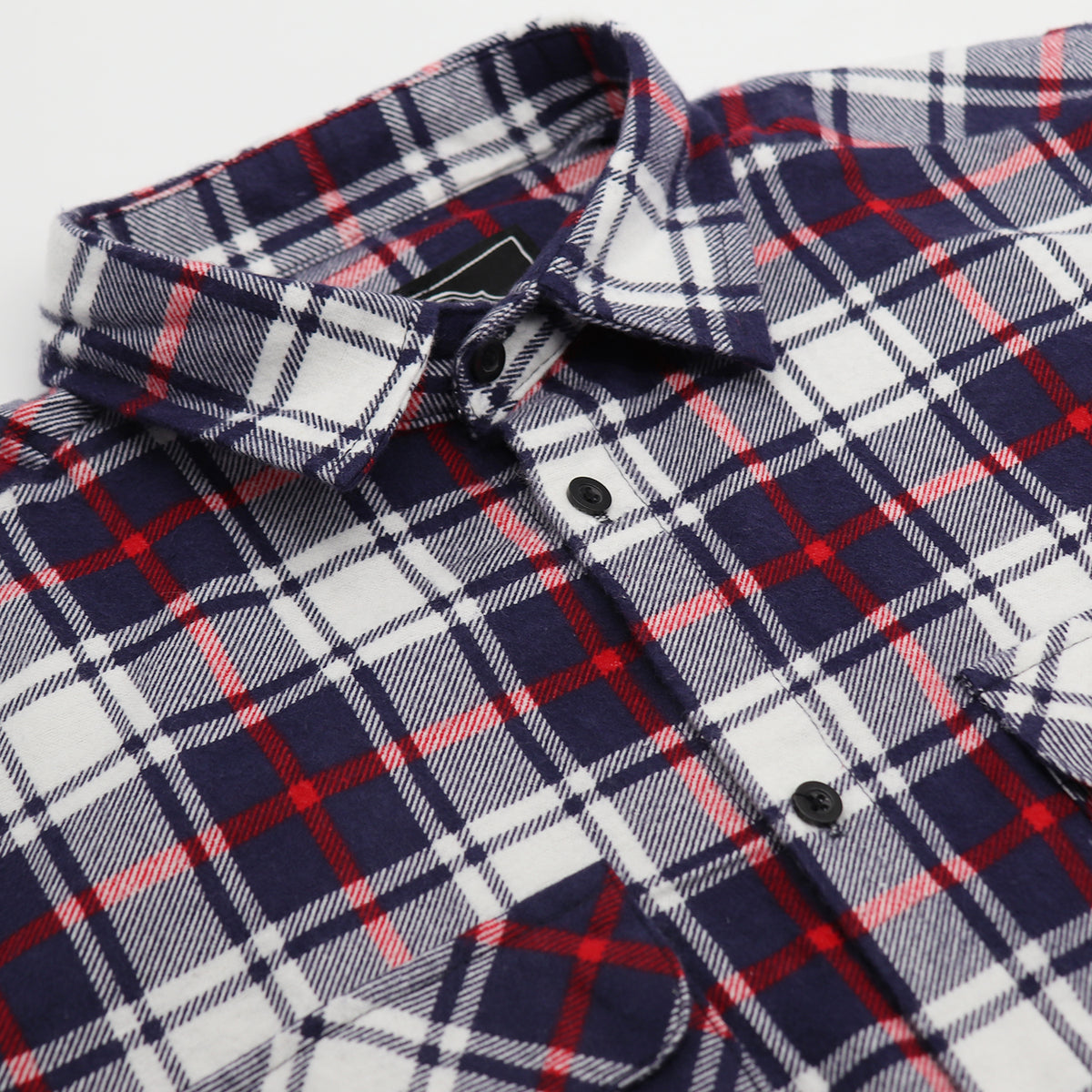 Men's 100% Cotton Flannelette Shirt Long Sleeve Plaid Check Flannel w Pockets, Snowfall Navy Plaid, S