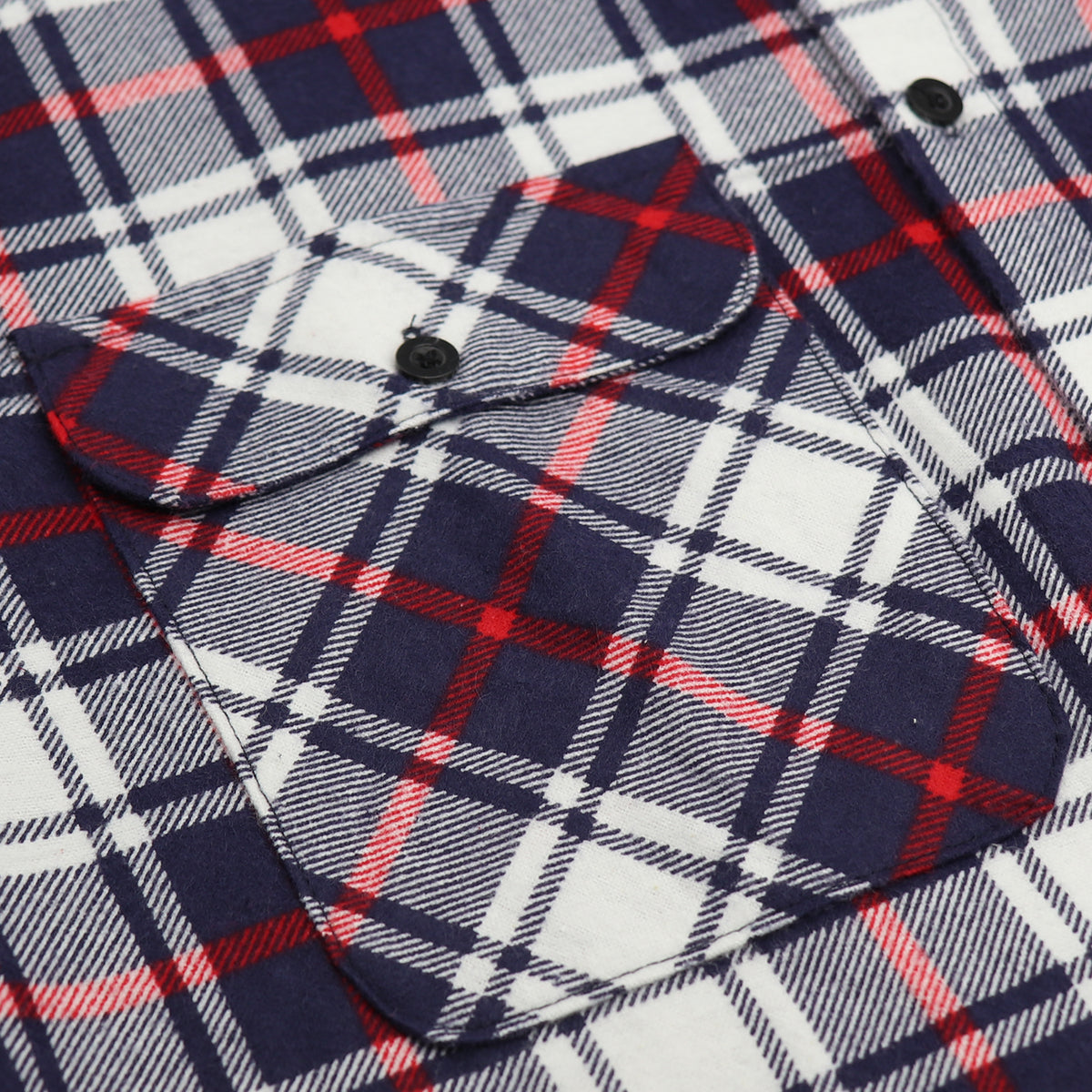 Men's 100% Cotton Flannelette Shirt Long Sleeve Plaid Check Flannel w Pockets, Snowfall Navy Plaid, S