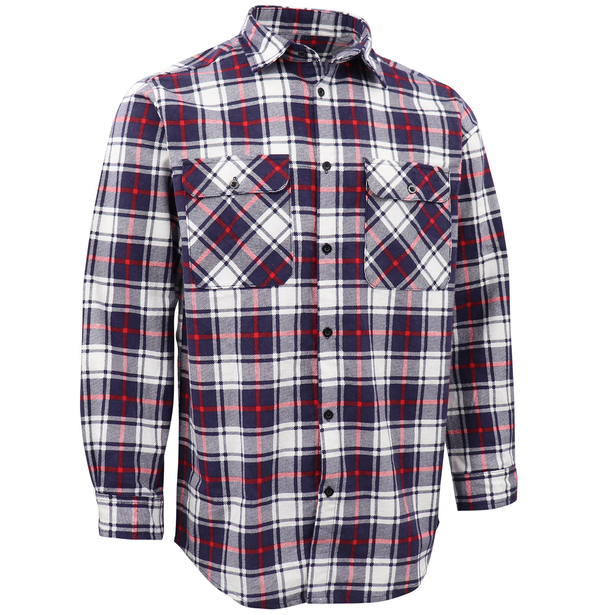 Men's 100% Cotton Flannelette Shirt Long Sleeve Plaid Check Flannel w Pockets, Snowfall Navy Plaid, L
